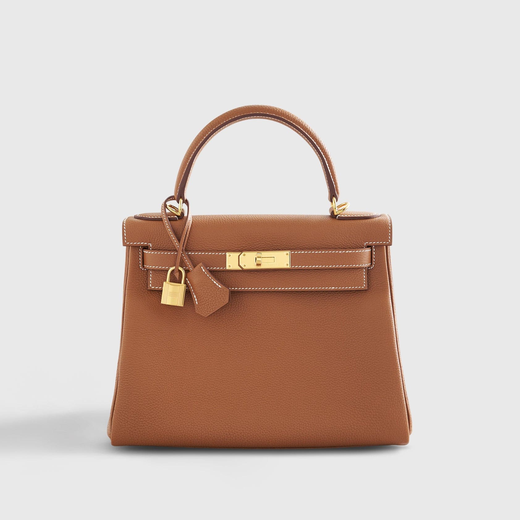 HERMES Kelly 28 Togo Gold Retourne w/Nata Strap Gold Hardware