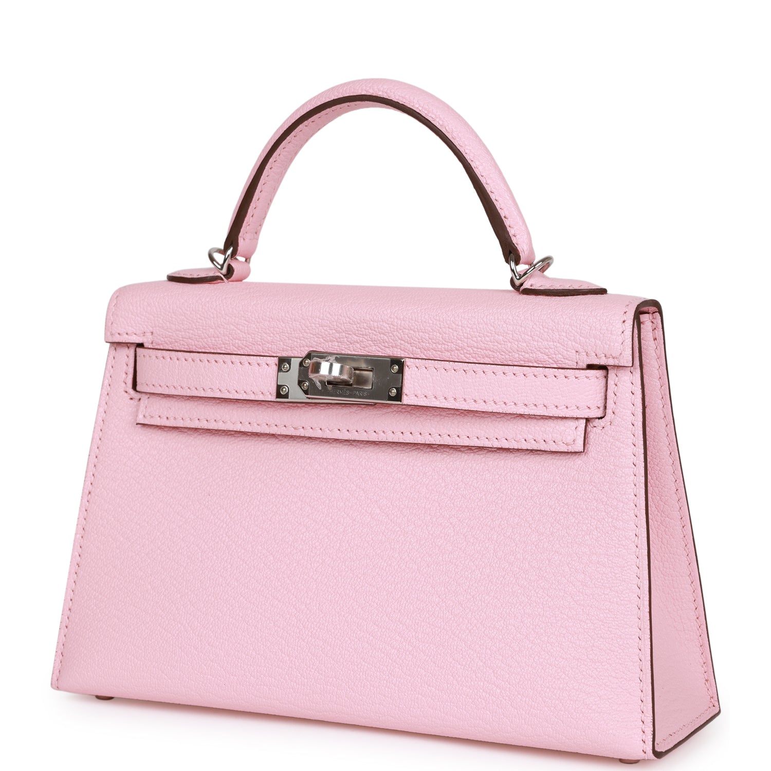 HERMES Kelly Sellier 20 Rose Sakura Chevre Palladium Hardware