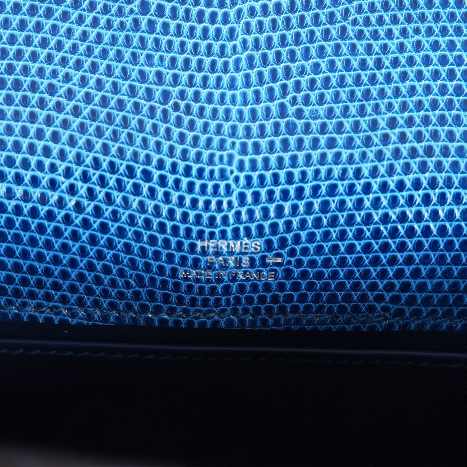 HERMES Kelly Pochette Bleu Saphir Lizard Palladium Hardware