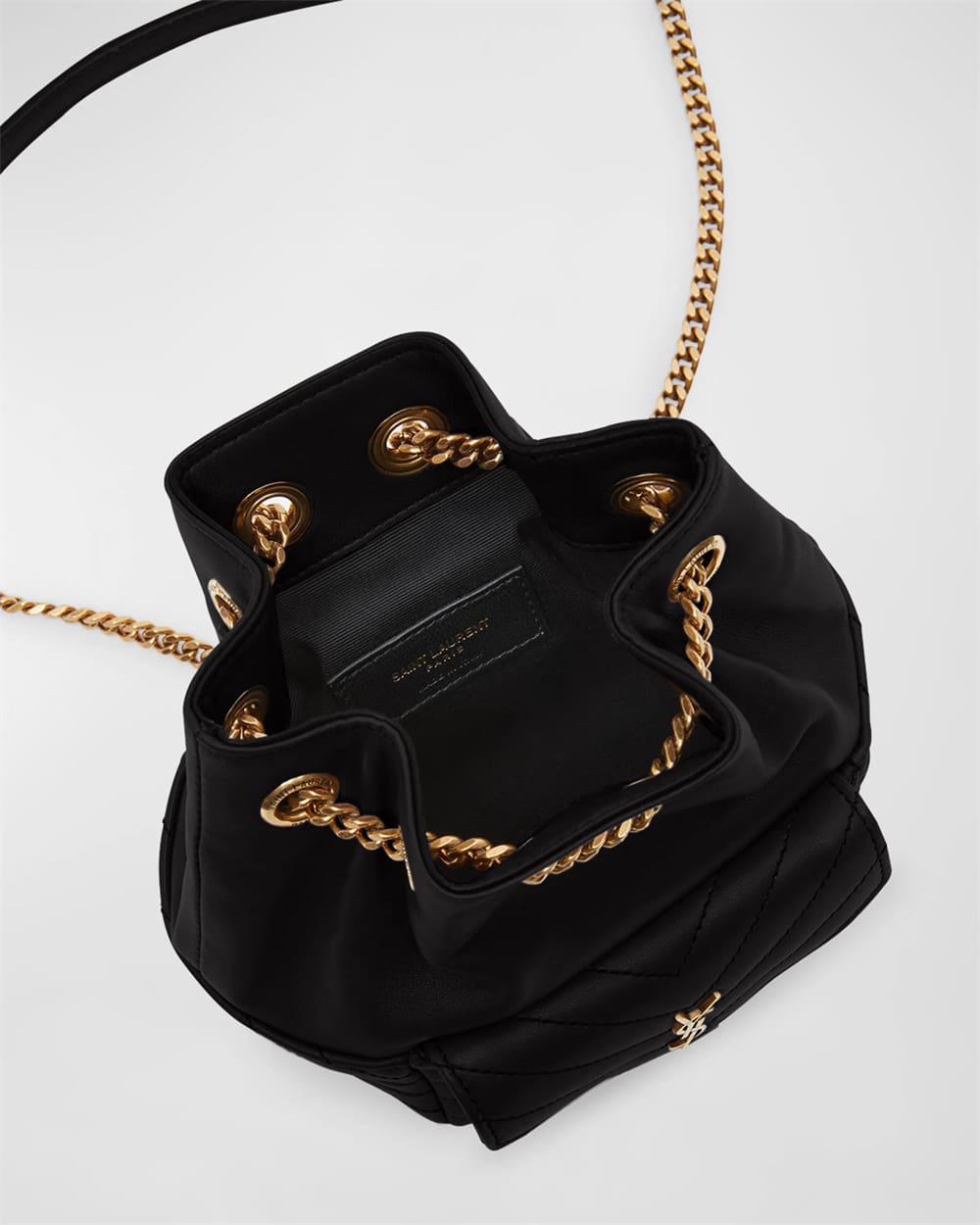 Saint Laurent Joe Mini YSL Bucket Bag with Adjustable Strap in Smooth Leather