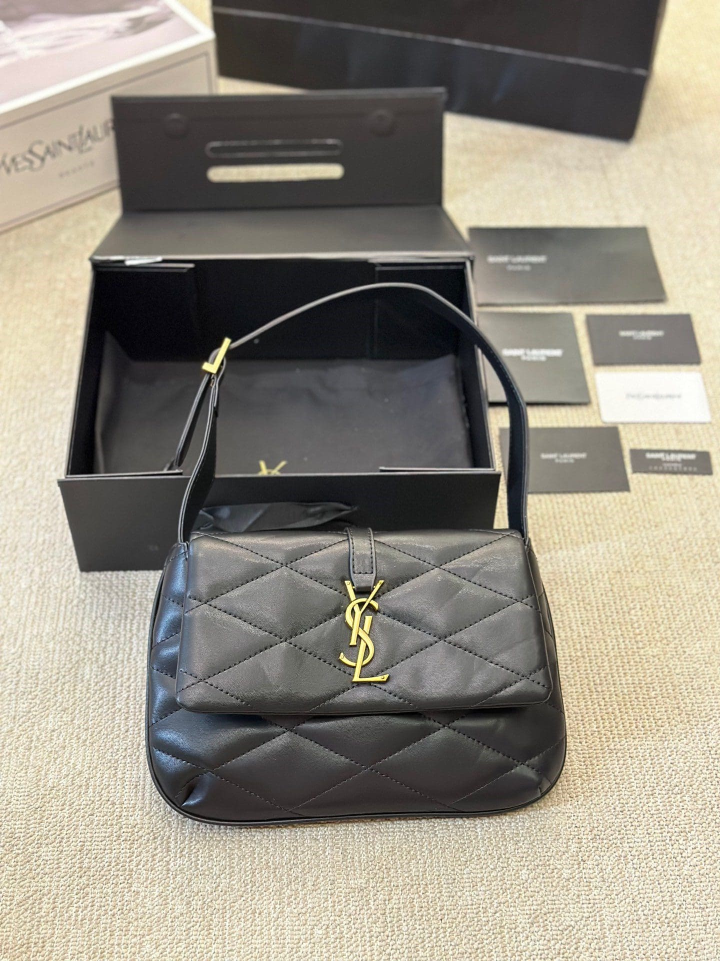 SAINT LAURENT Lambskin Quilted Le 57 Diamond Shoulder Bag Black