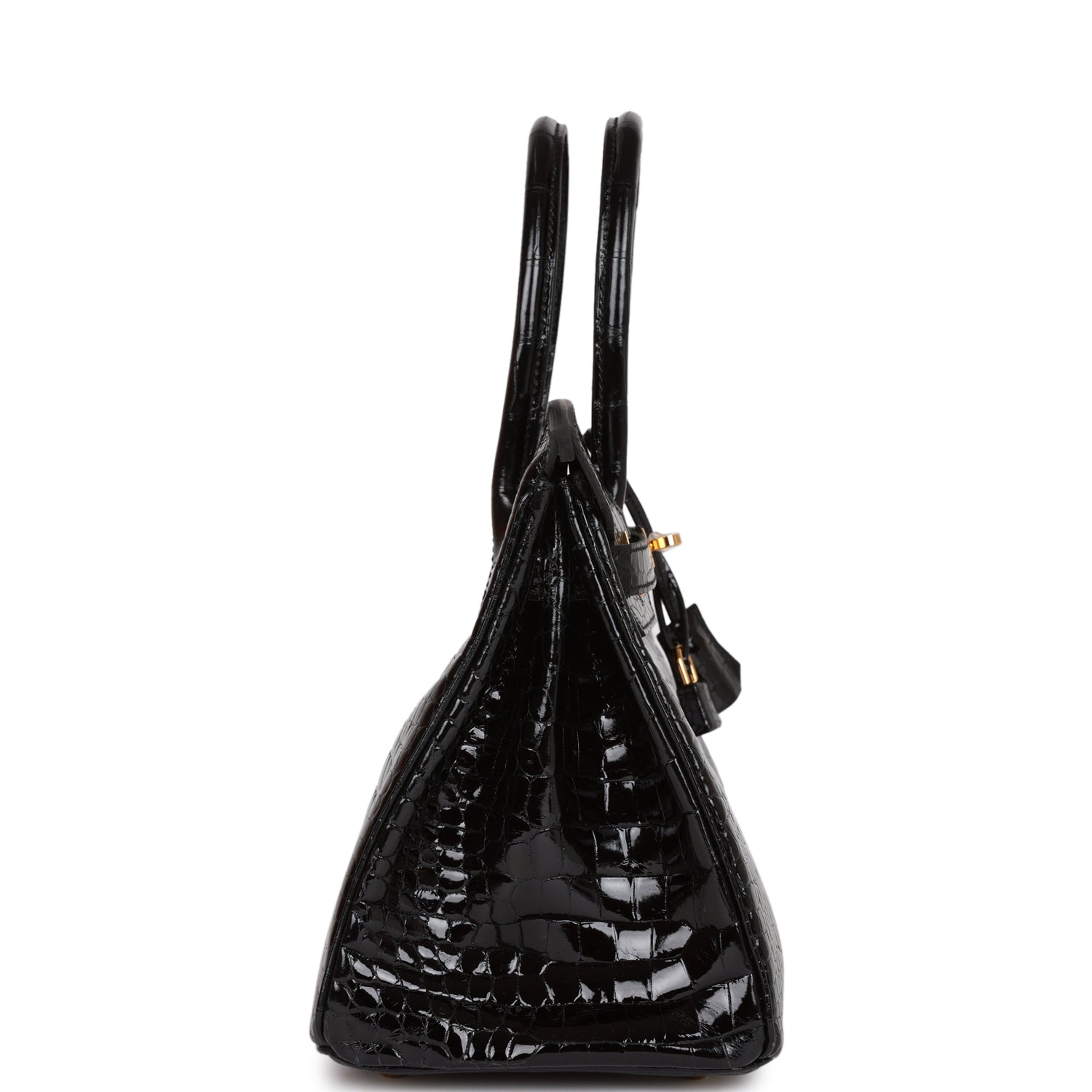 HERMES Birkin 30 Black Shiny Niloticus Crocodile Gold Hardware