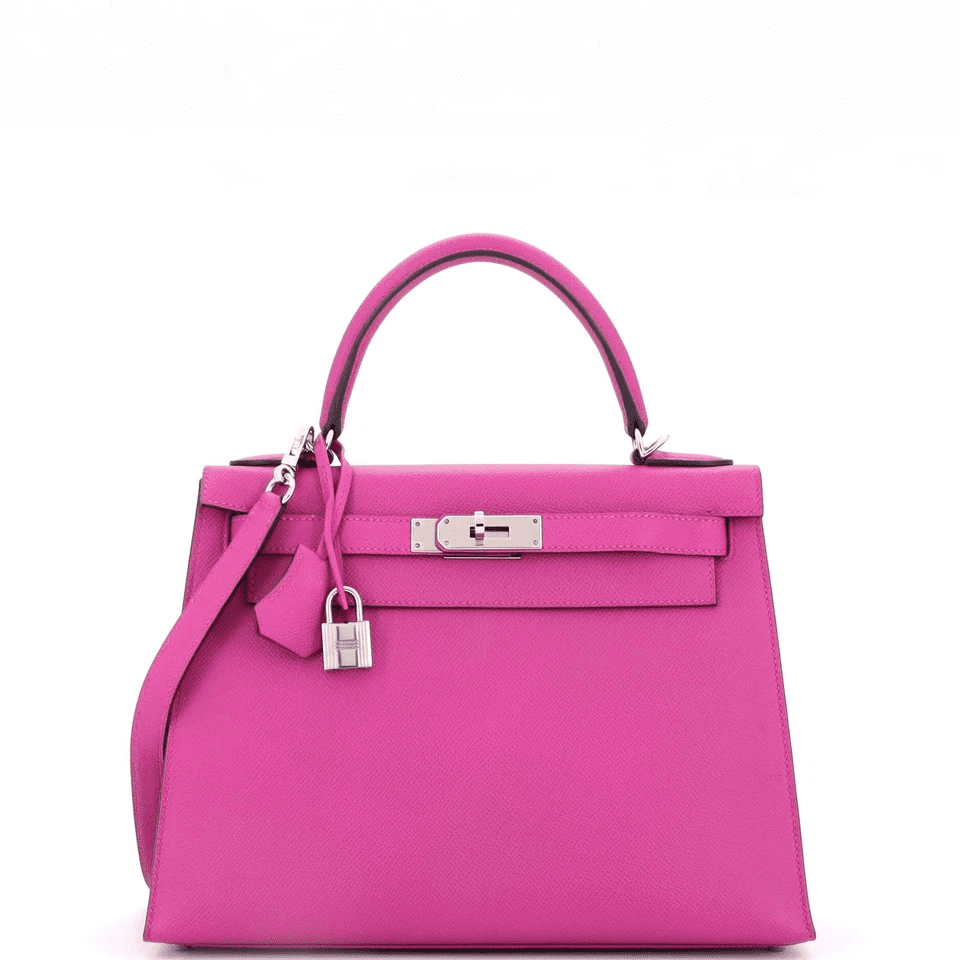 HERMES Kelly Handbag Pink Epsom with Palladium Hardware 25