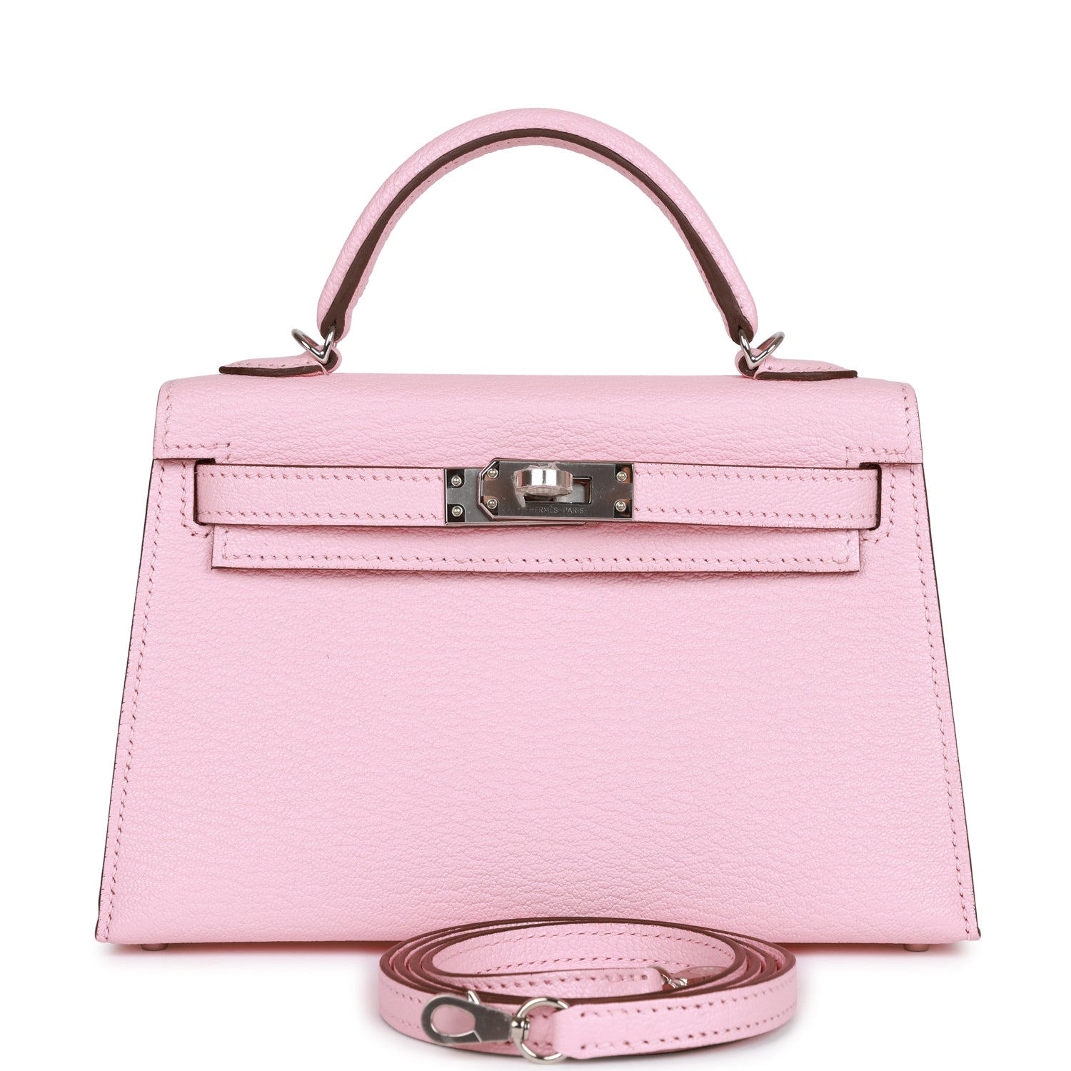 HERMES Kelly Sellier 20 Rose Sakura Chevre Palladium Hardware