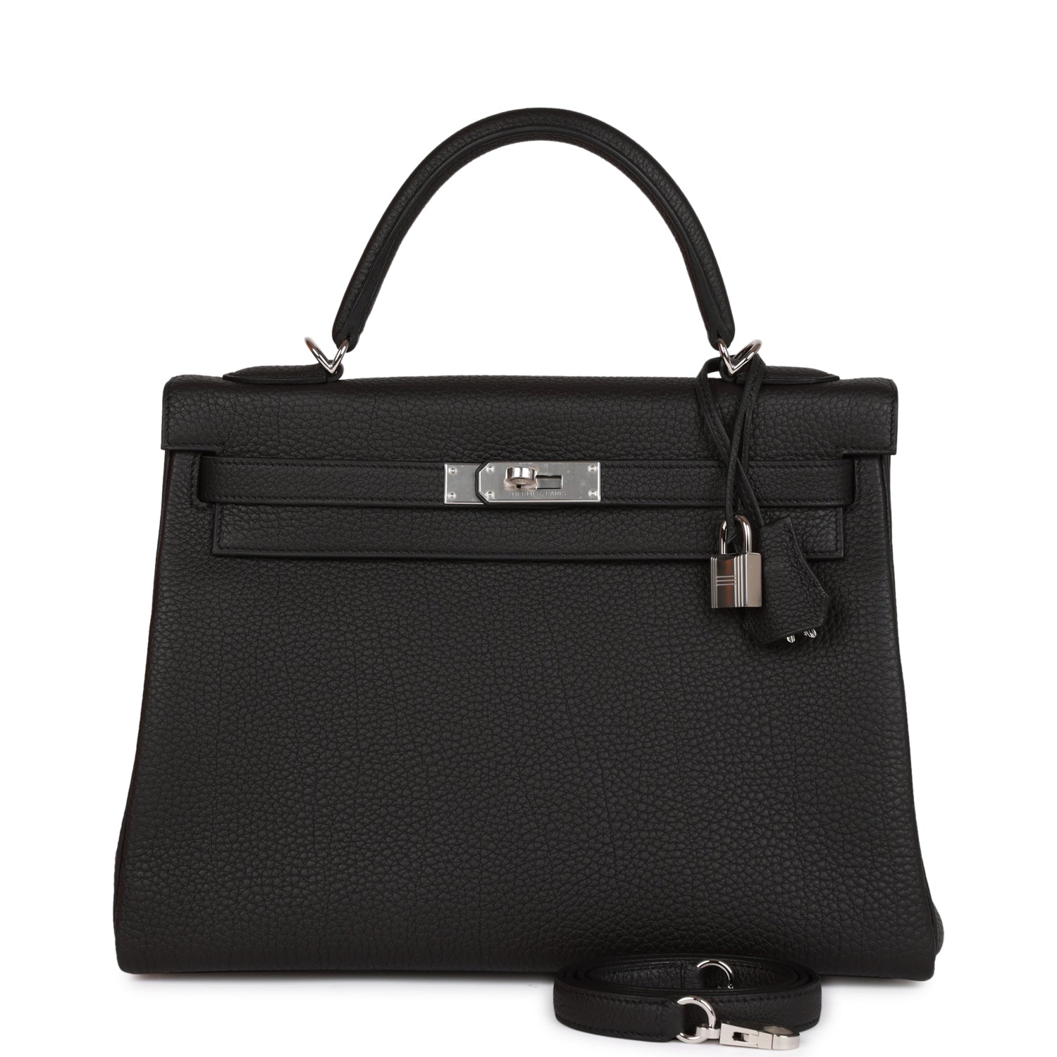 HERMES Kelly Retourne 32cm Black Togo Palladium Hardware