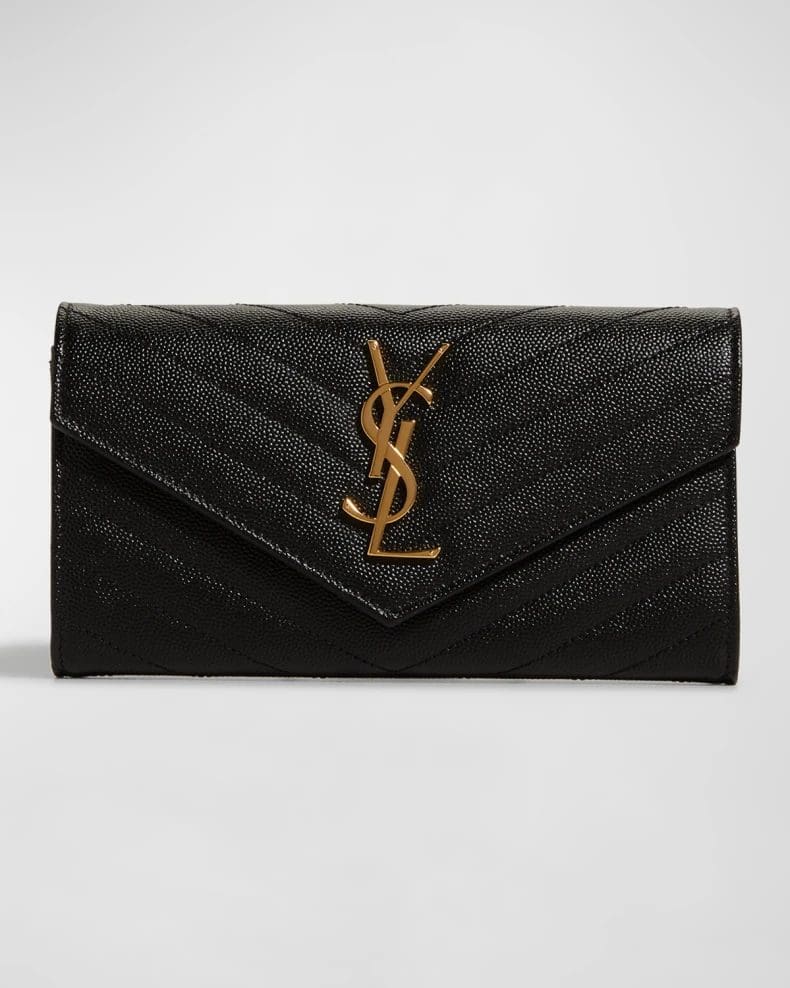 YSL Monogram Large Flap Wallet in Grained Leather