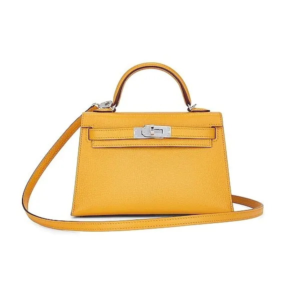 HERMÈS VERSO JAUNE AMBRE TYRIEN CHÉVRE MINI KELLY 20 II PHW