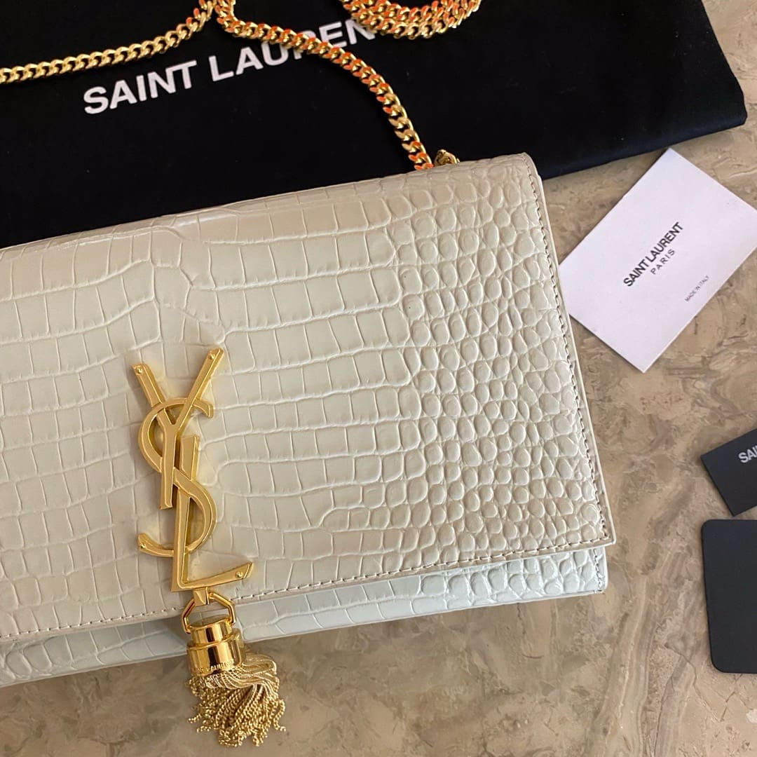 Saint Laurent KATE medium fringed crocodile-embossed leather bag
