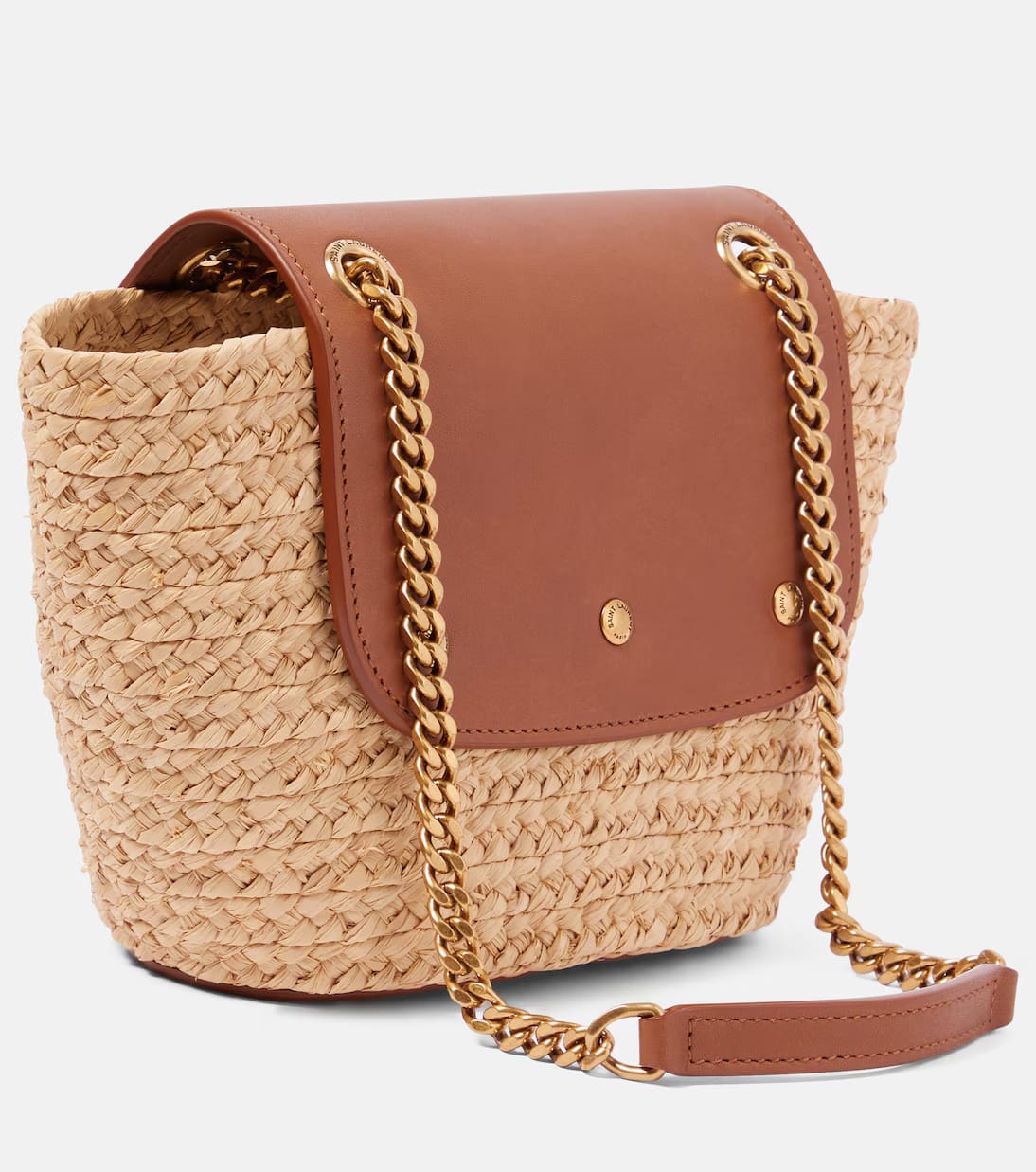 Saint Laurent Manon Mini raffia and leather shoulder bag