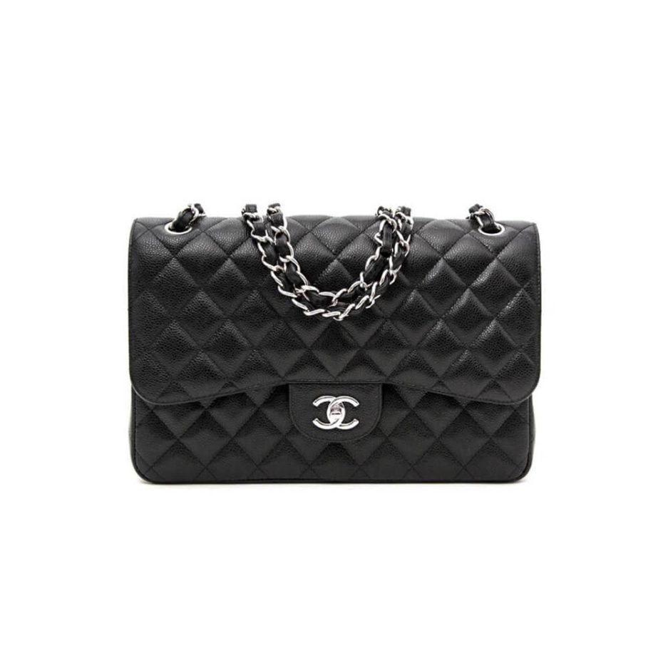 CHANEL LARGE CLASSIC HANDBAG Grained Calfskin & Silver Metal