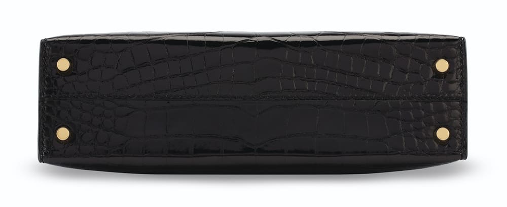 HERMES A SHINY BLACK ALLIGATOR SELLIER MINI KELLY 20 II WITH GOLD HARDWARE
