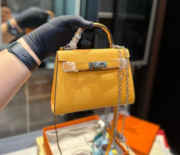 HERMES Amber EPSOM Calfskin Mini Kelly 20cm
