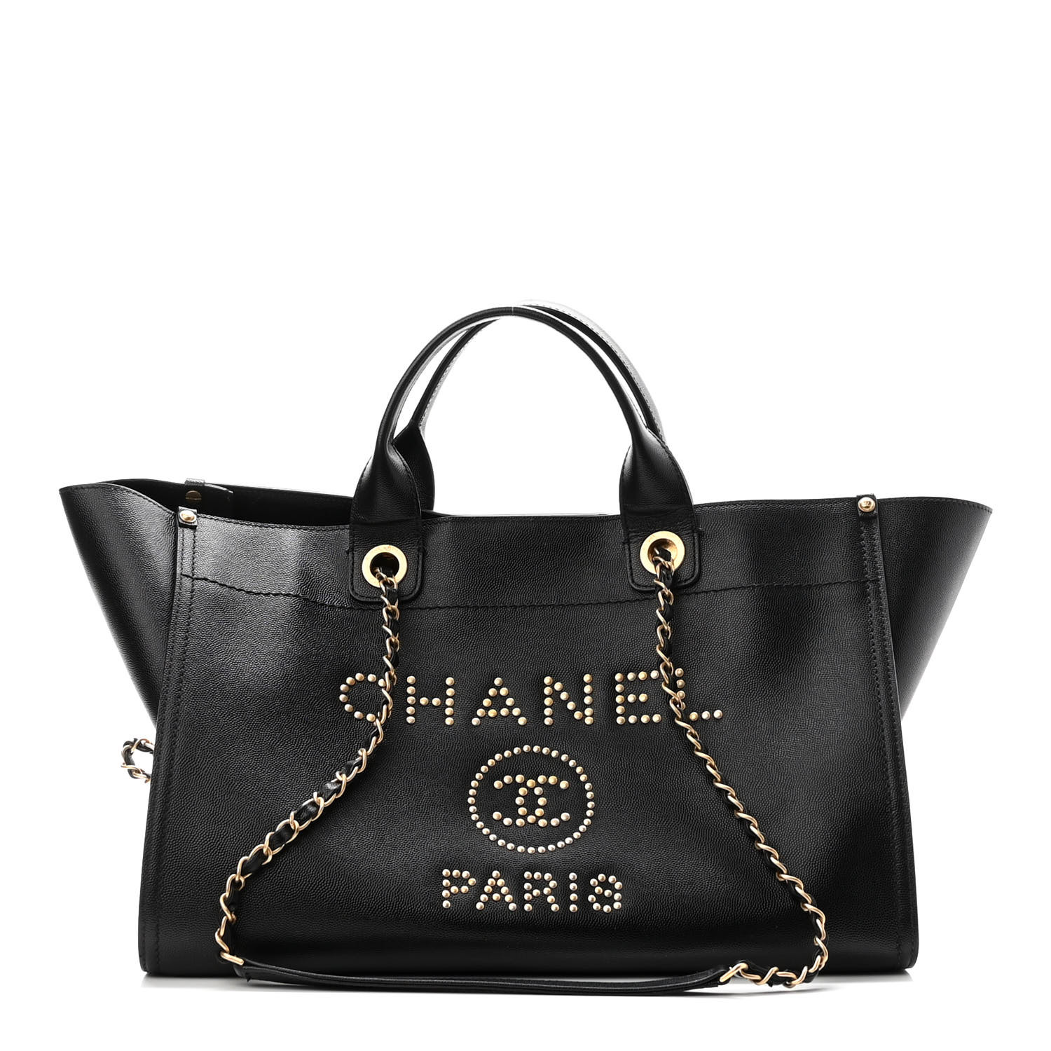 CHANEL Caviar Medium Studded Deauville Tote Black