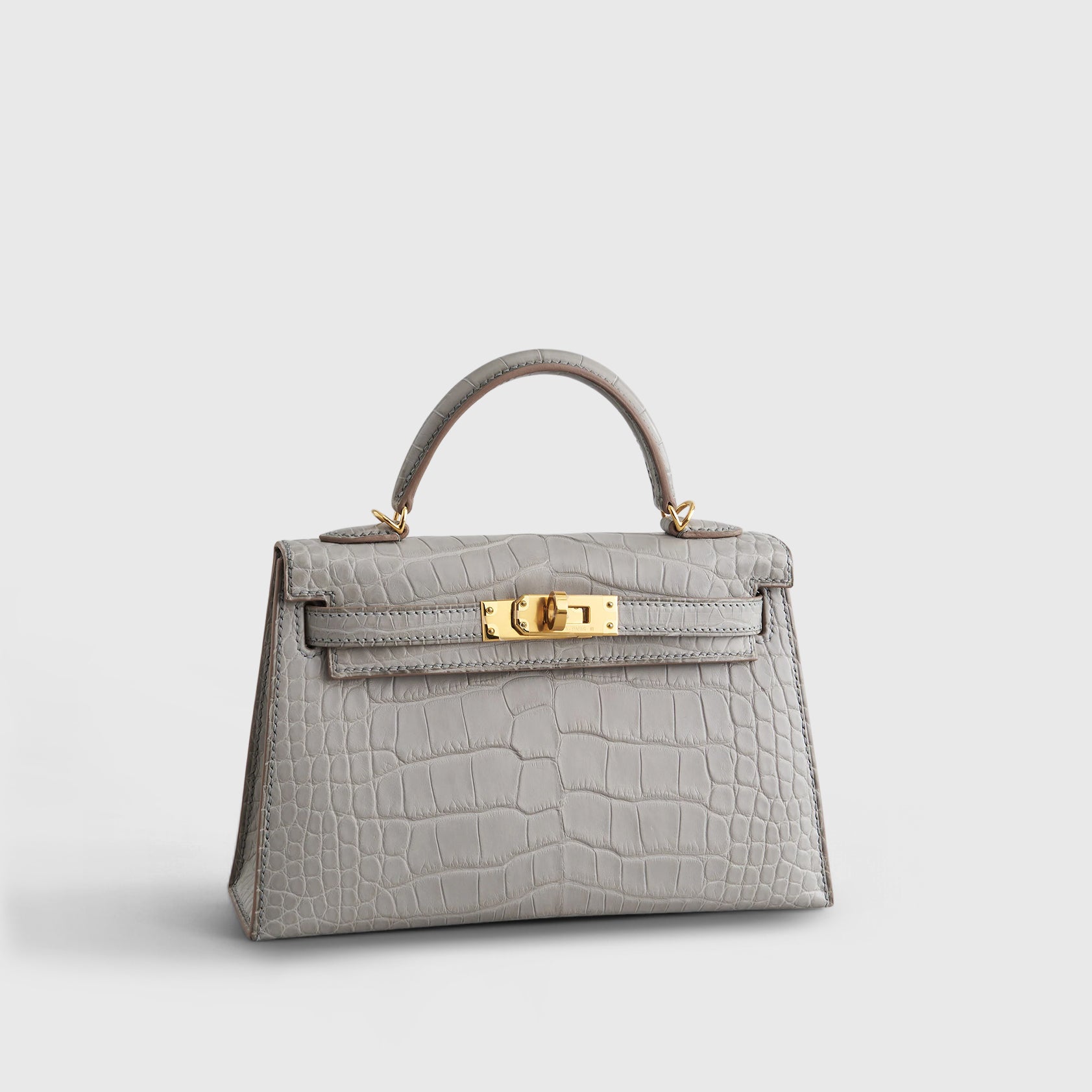 HERMES Kelly Mini Alligator Gris Perle Matte Gold Hardware