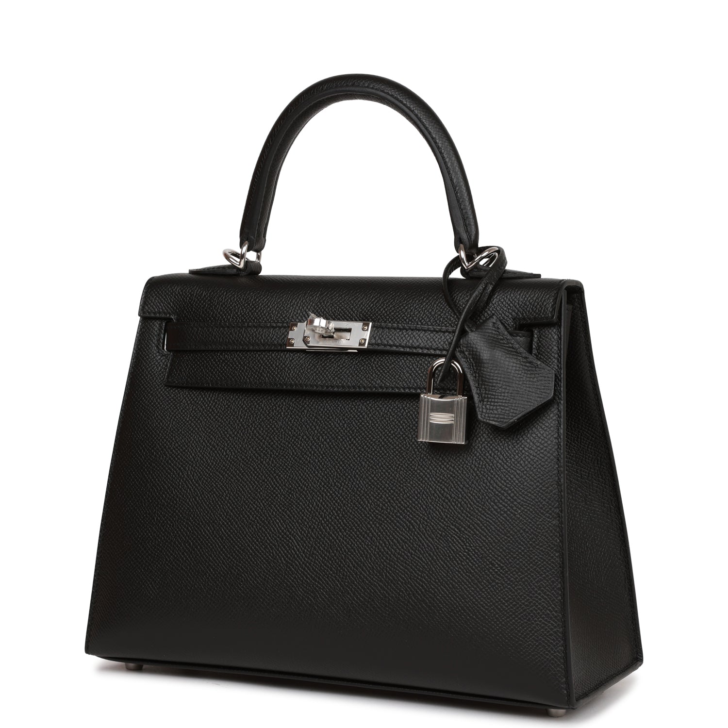 HERMES Kelly Sellier 25 Black Epsom Palladium Hardware