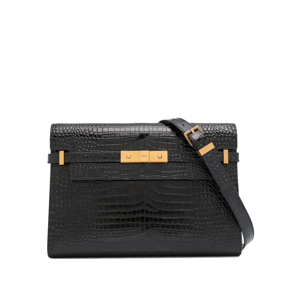 Saint Laurent Manhattan Medium Shoulder Bag in Croc-Embossed Leather