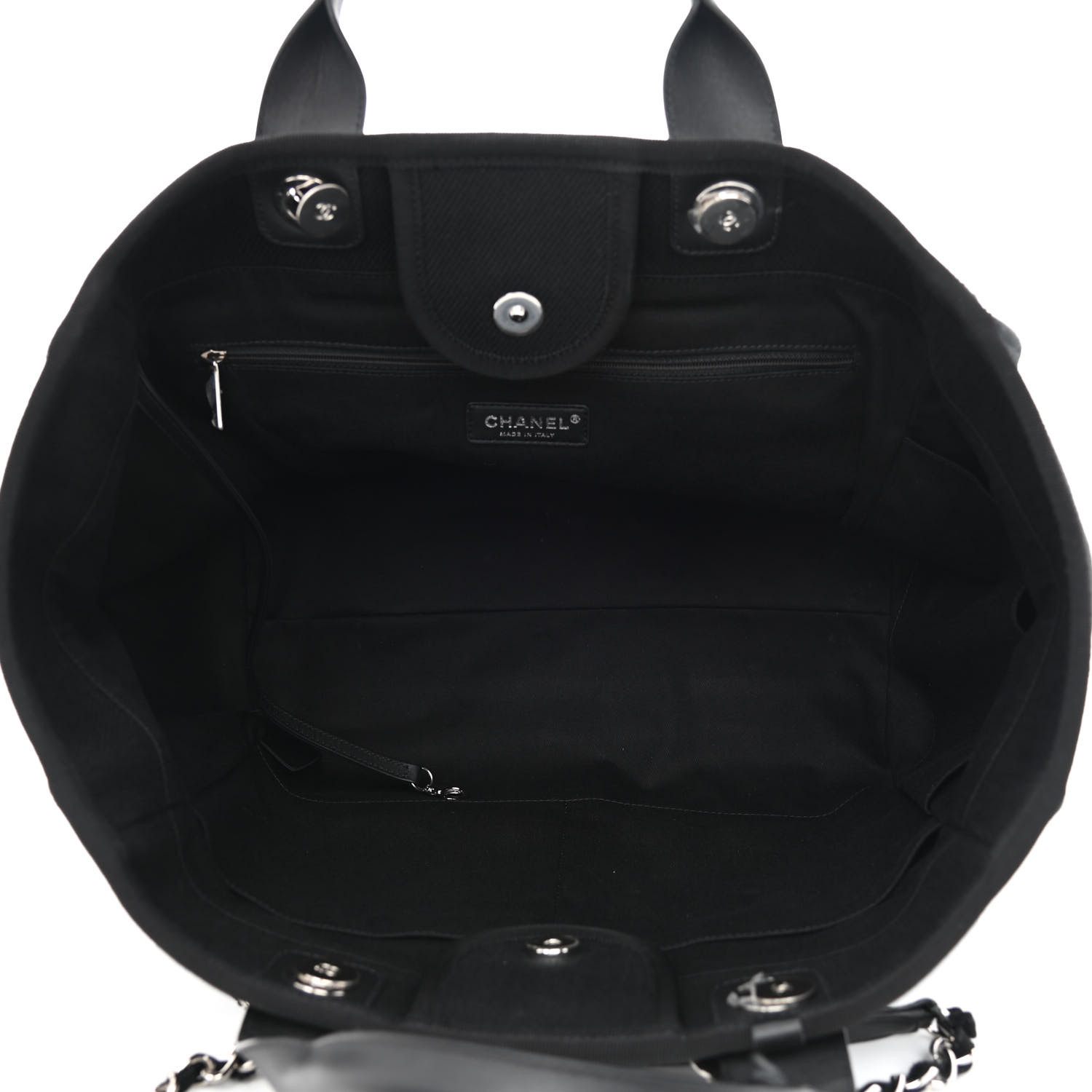 CHANEL Canvas Pearl Medium Deauville Tote Black