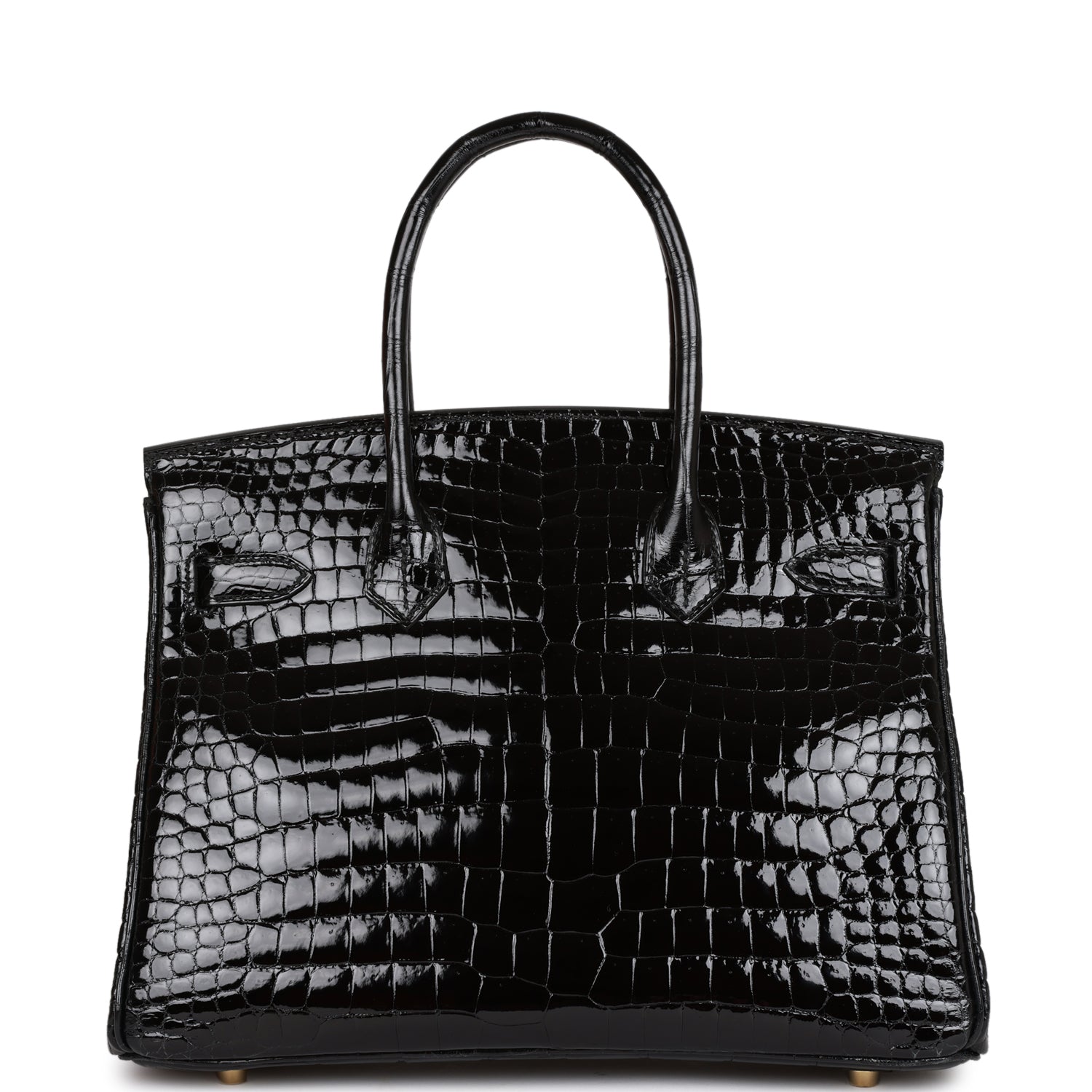 HERMES Birkin 30 Black Shiny Niloticus Crocodile Gold Hardware