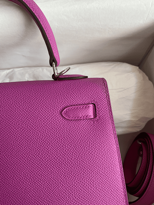 HERMES Kelly Handbag Pink Epsom with Palladium Hardware 25