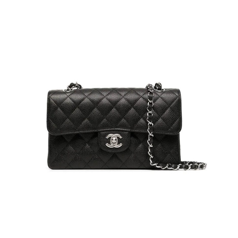 CHANEL SMALL CLASSIC HANDBAG Grained Calfskin & Silver Metal