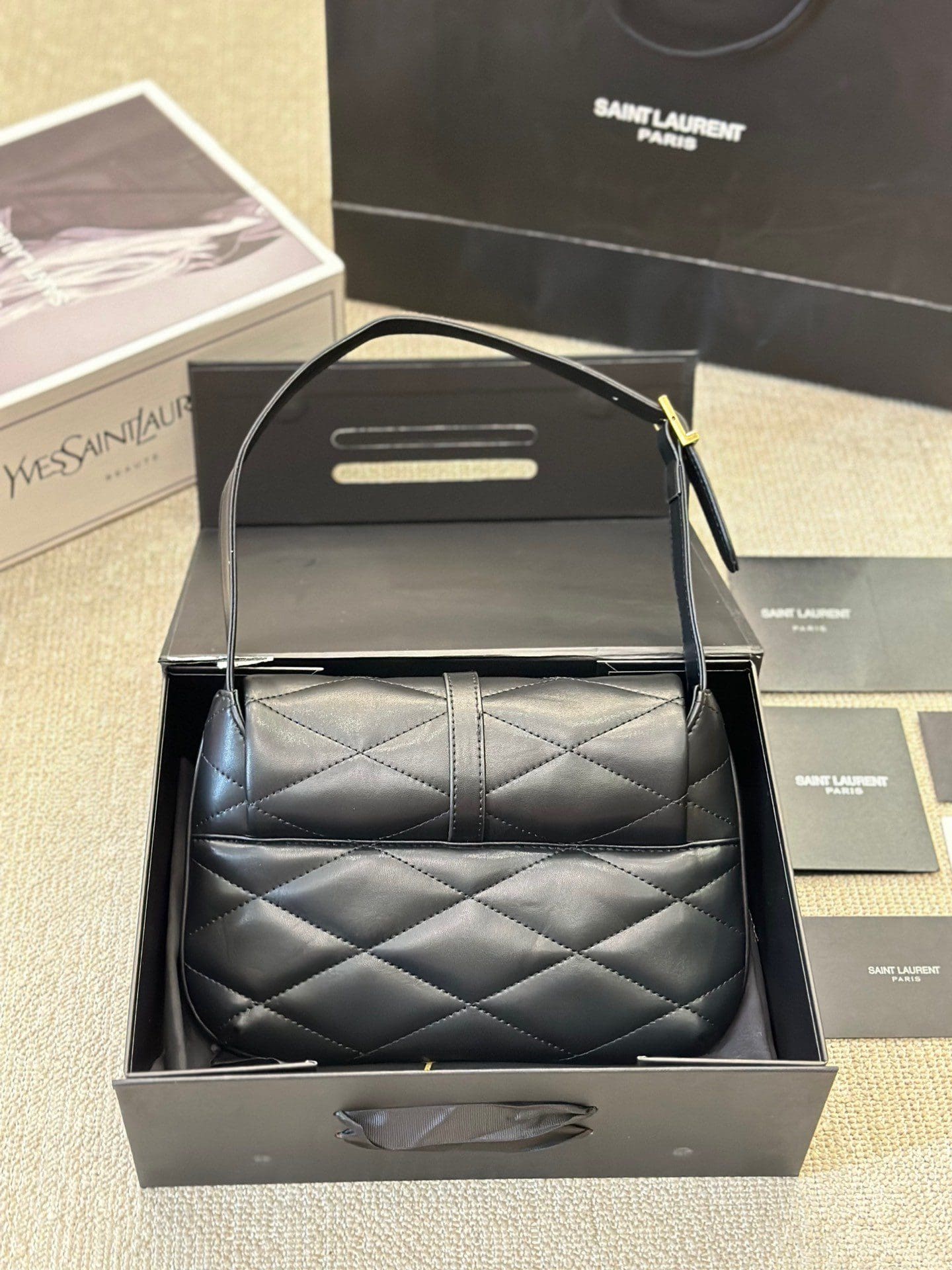 SAINT LAURENT Lambskin Quilted Le 57 Diamond Shoulder Bag Black