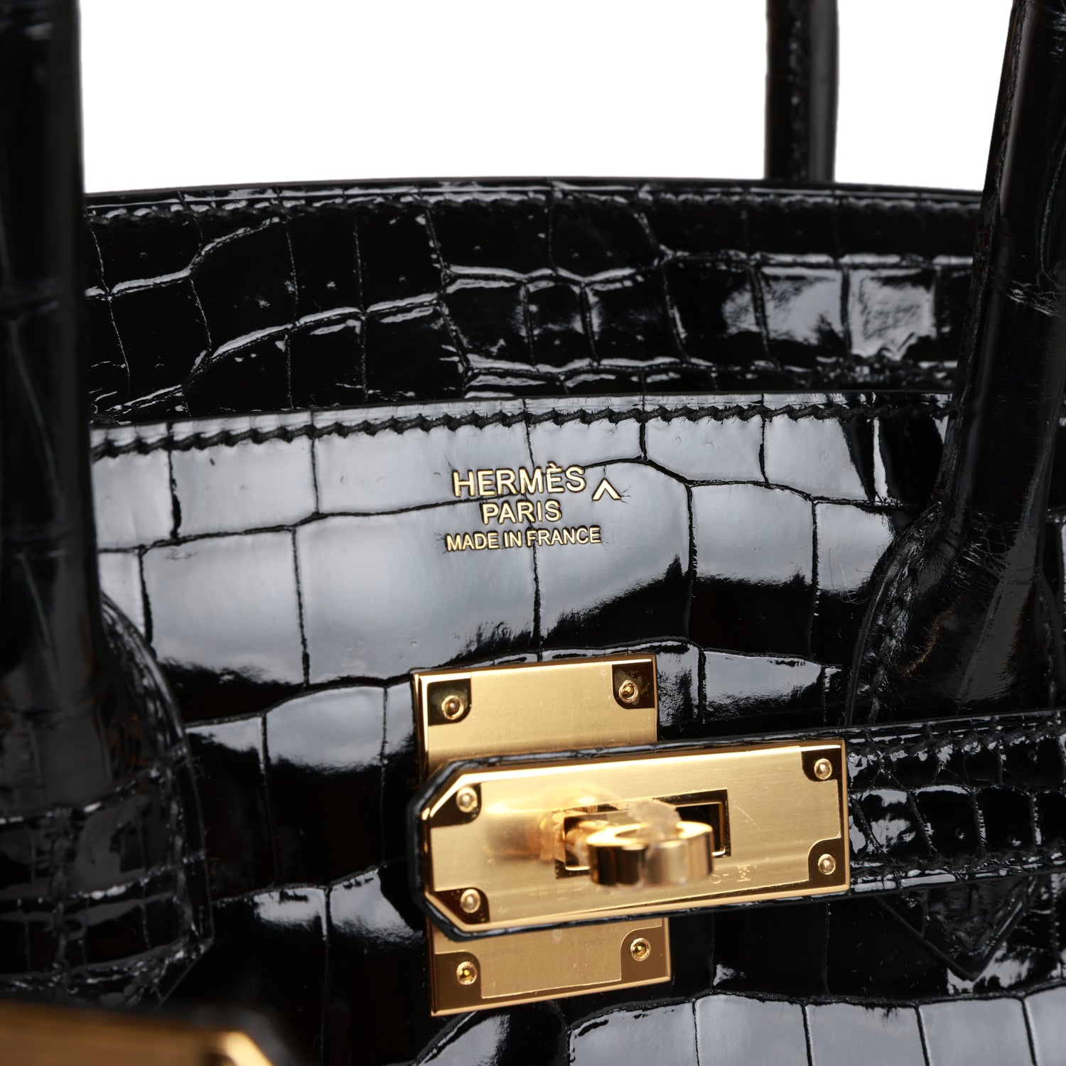 HERMES Birkin 30 Black Shiny Niloticus Crocodile Gold Hardware