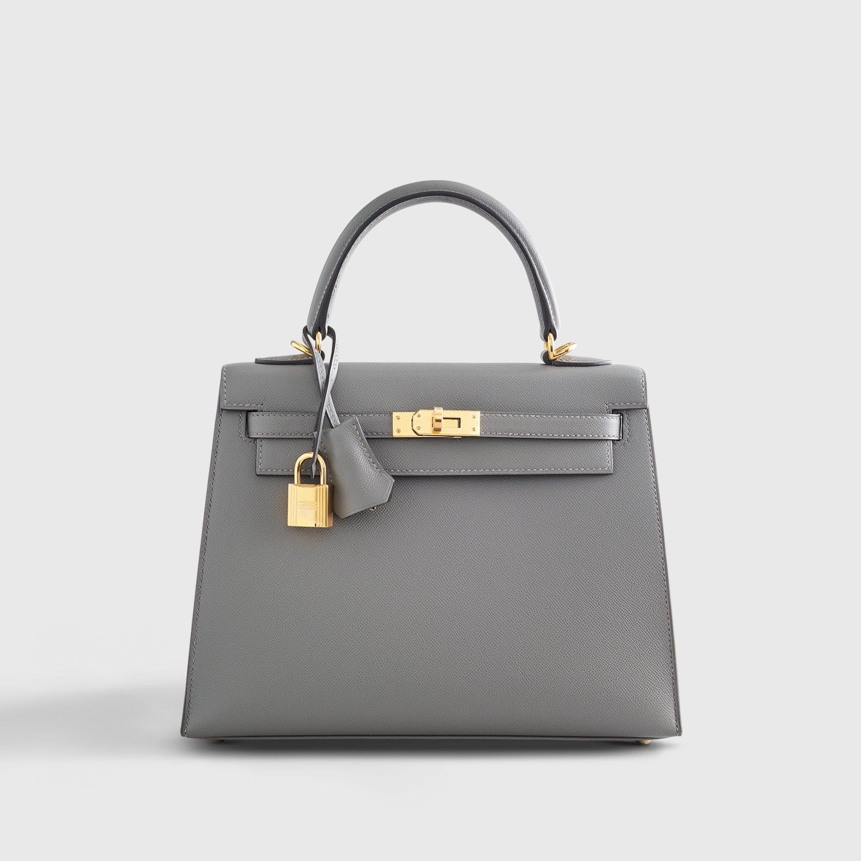HERMES Kelly 25 Veau Madame Gris Meyer Sellier Gold Hardware