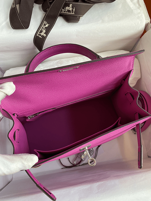 HERMES Kelly Handbag Pink Epsom with Palladium Hardware 25