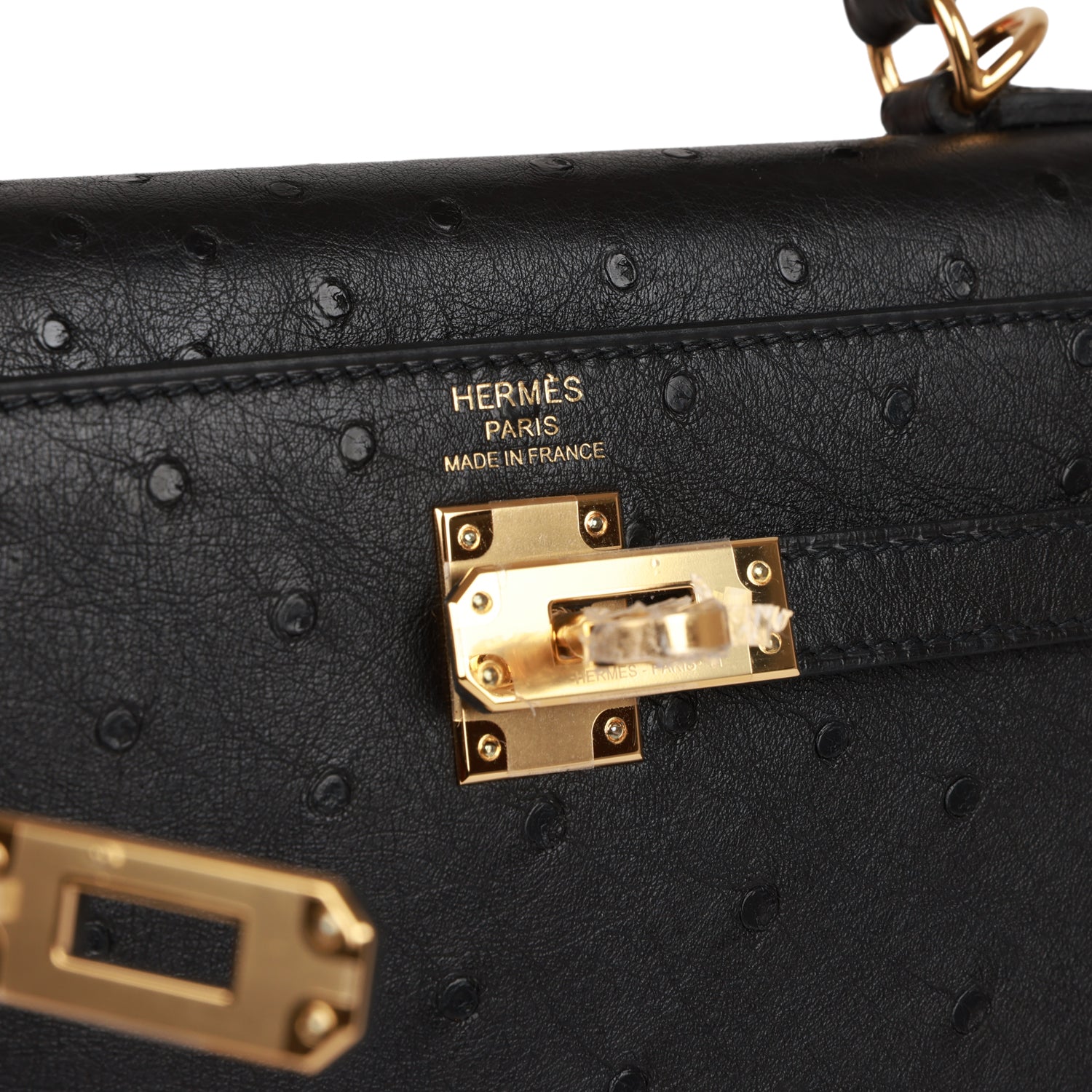 HERMES Kelly Sellier 25 Black OstricHERMES Gold Hardware