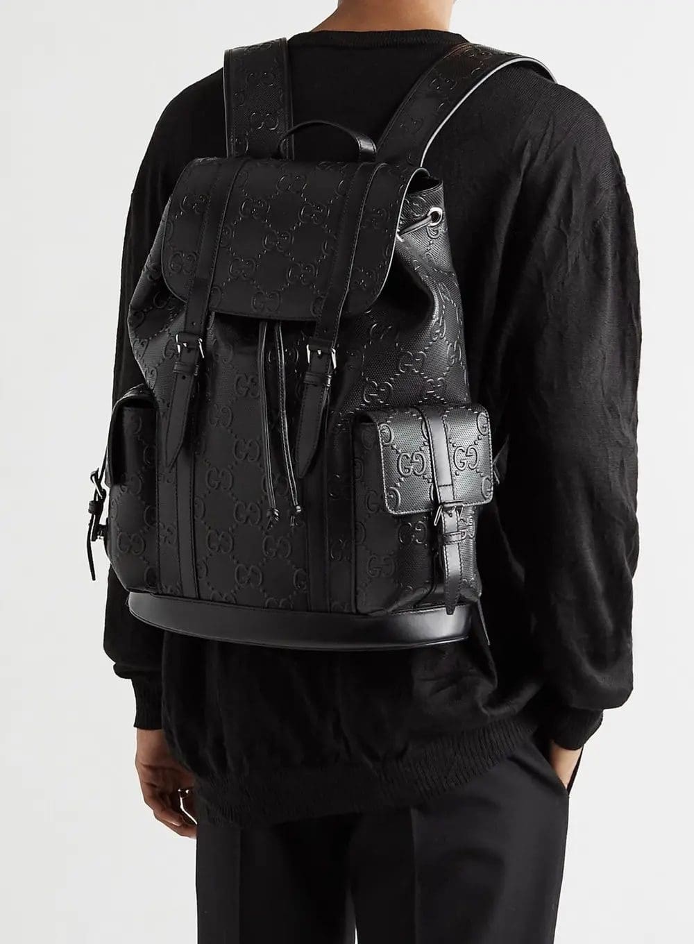 Gucci GG Leather Logo Embossed Backpack