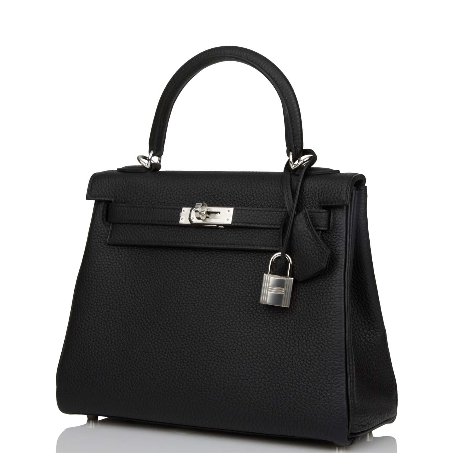 HERMES Kelly Retourne 25 Black Togo Palladium Hardware