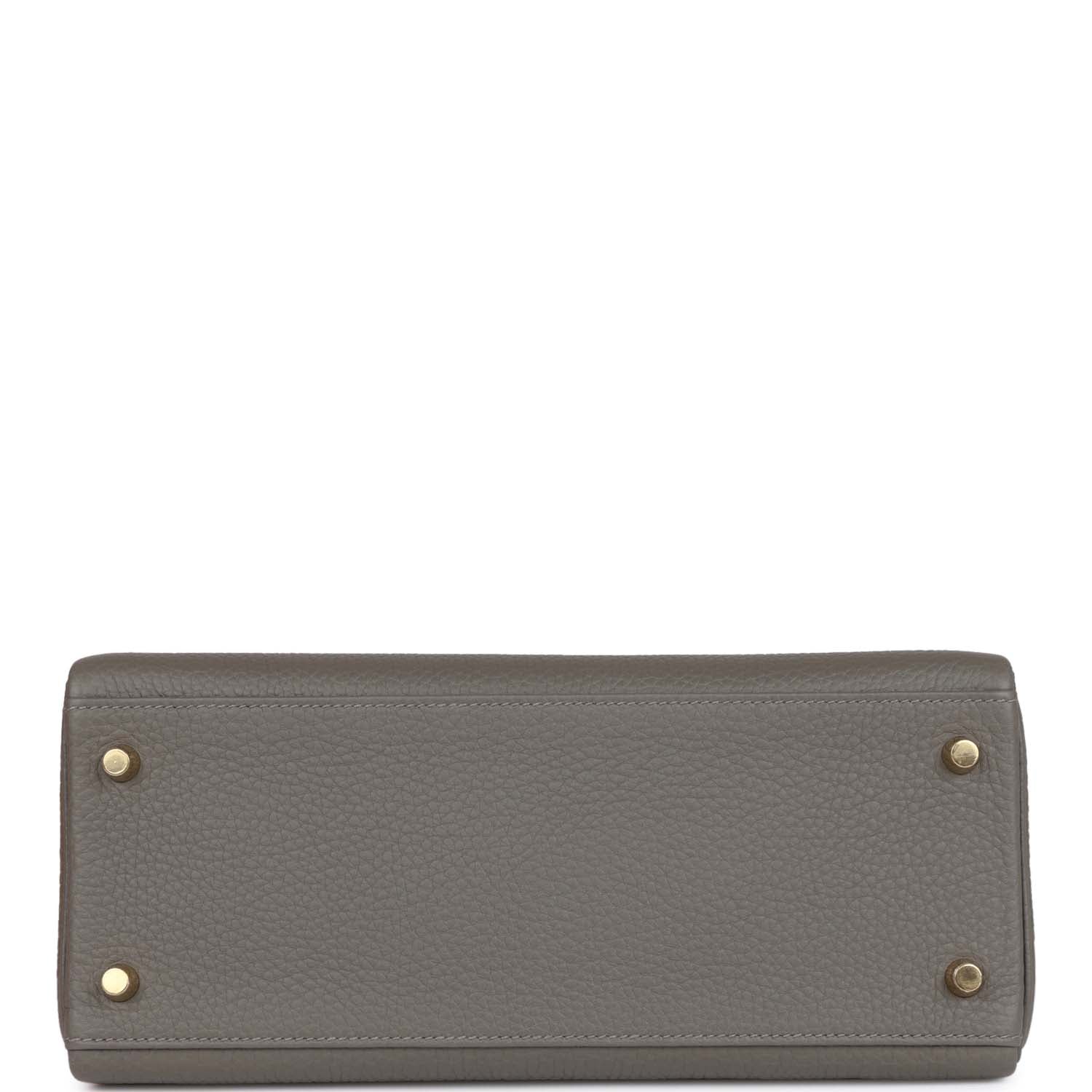 HERMES Kelly Retourne 28 Gris Meyer Clemence Gold Hardware