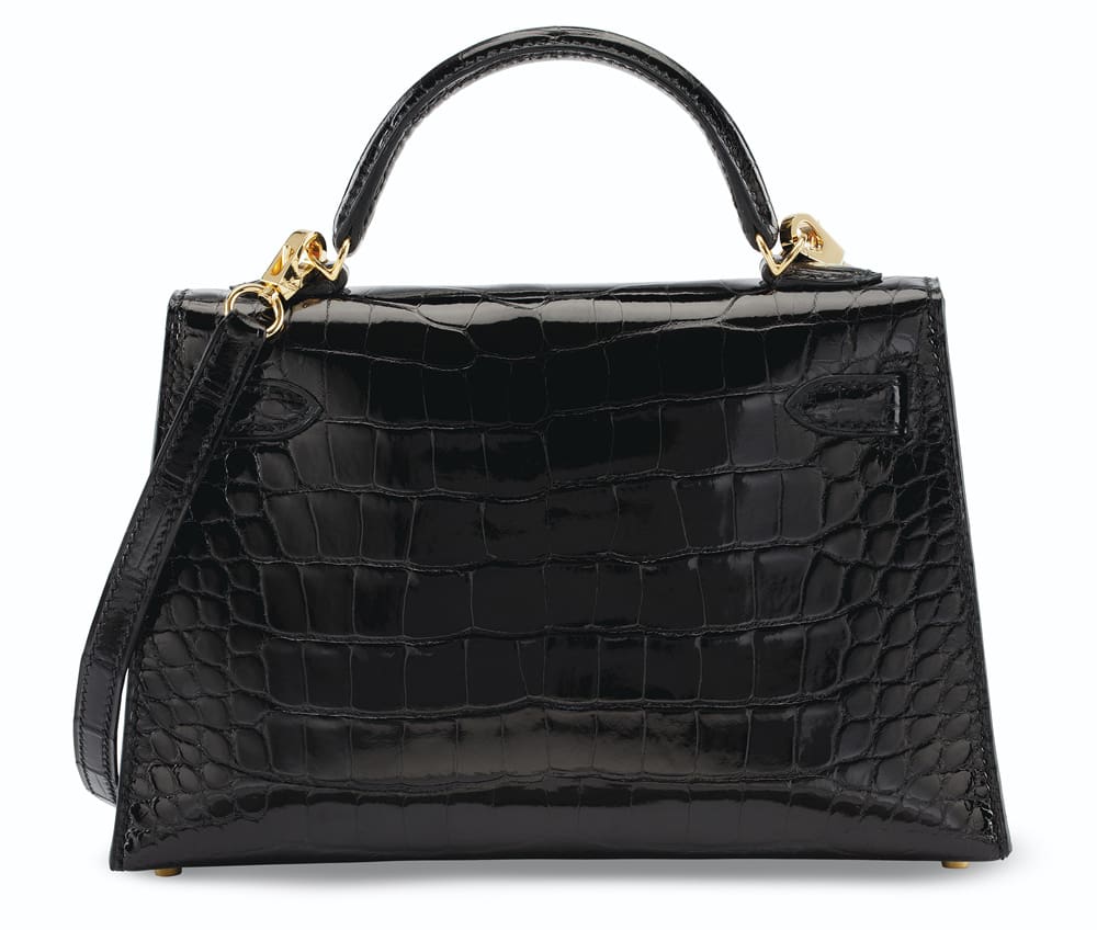 HERMES A SHINY BLACK ALLIGATOR SELLIER MINI KELLY 20 II WITH GOLD HARDWARE