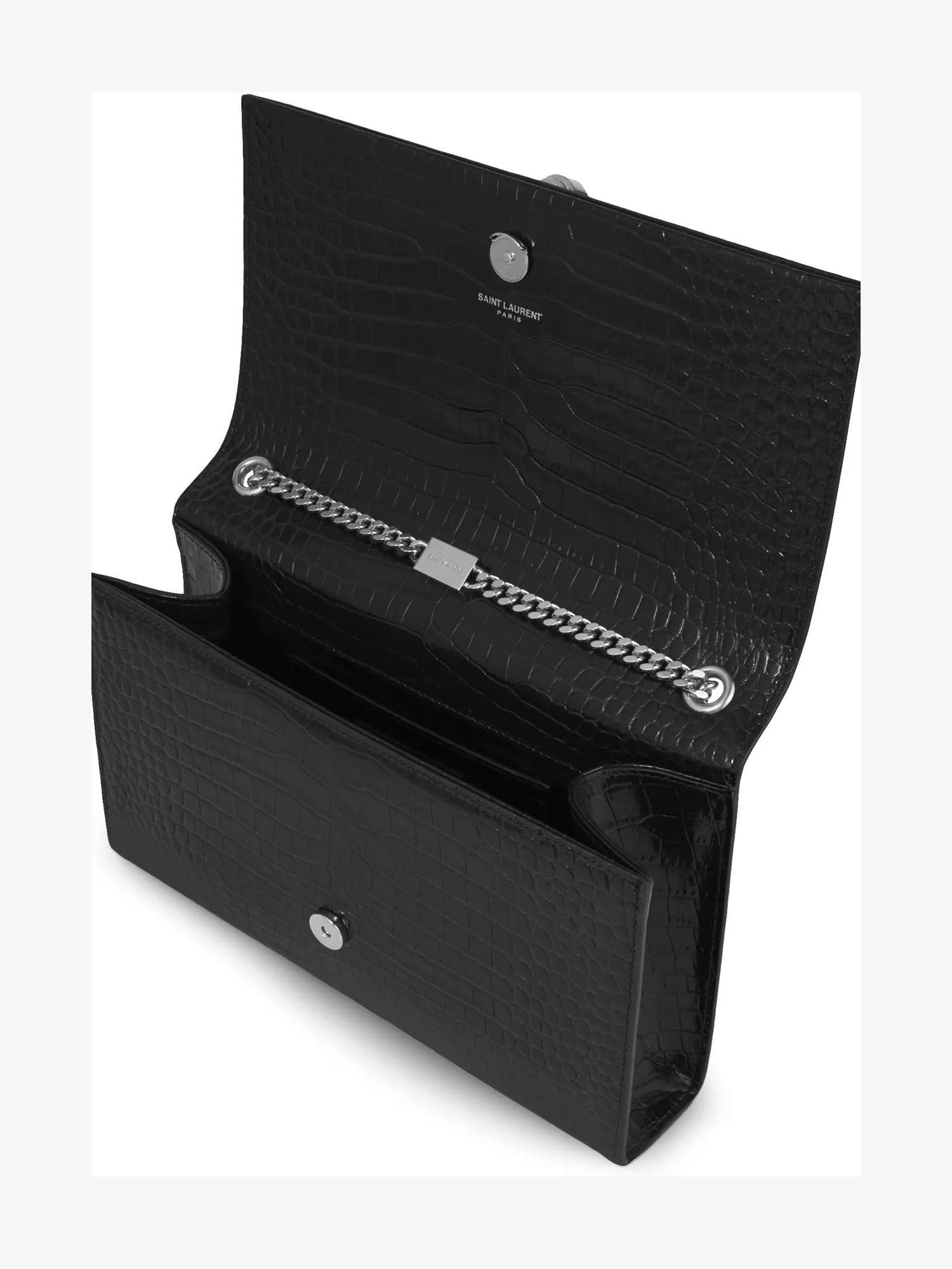 SAINT LAURENT Kate monogram croc-embossed leather shoulder bag