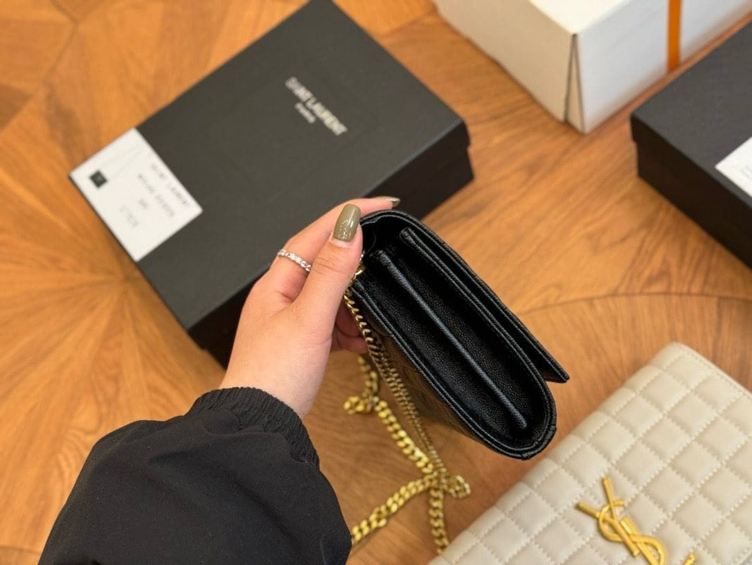 SAINT LAURENT LAMBSKIN CASSANDRE CHAIN WALLET