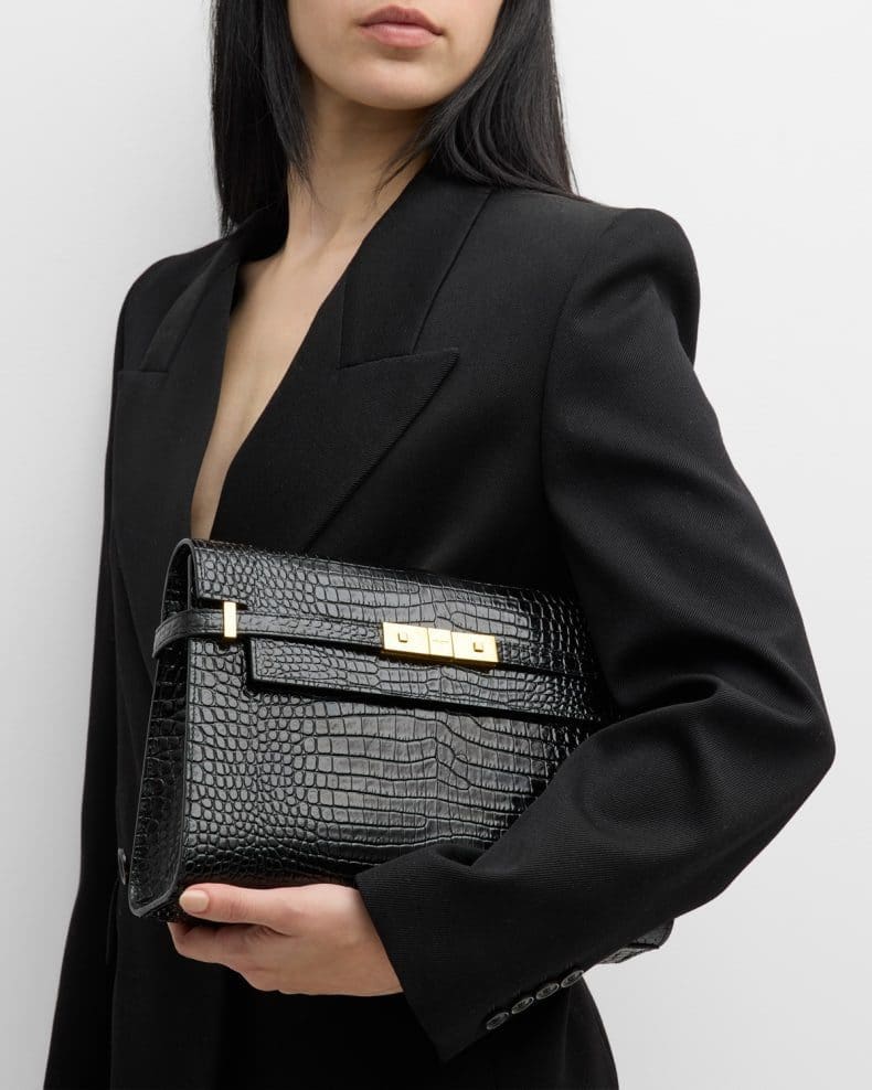 Saint Laurent Manhattan Medium Shoulder Bag in Croc-Embossed Leather