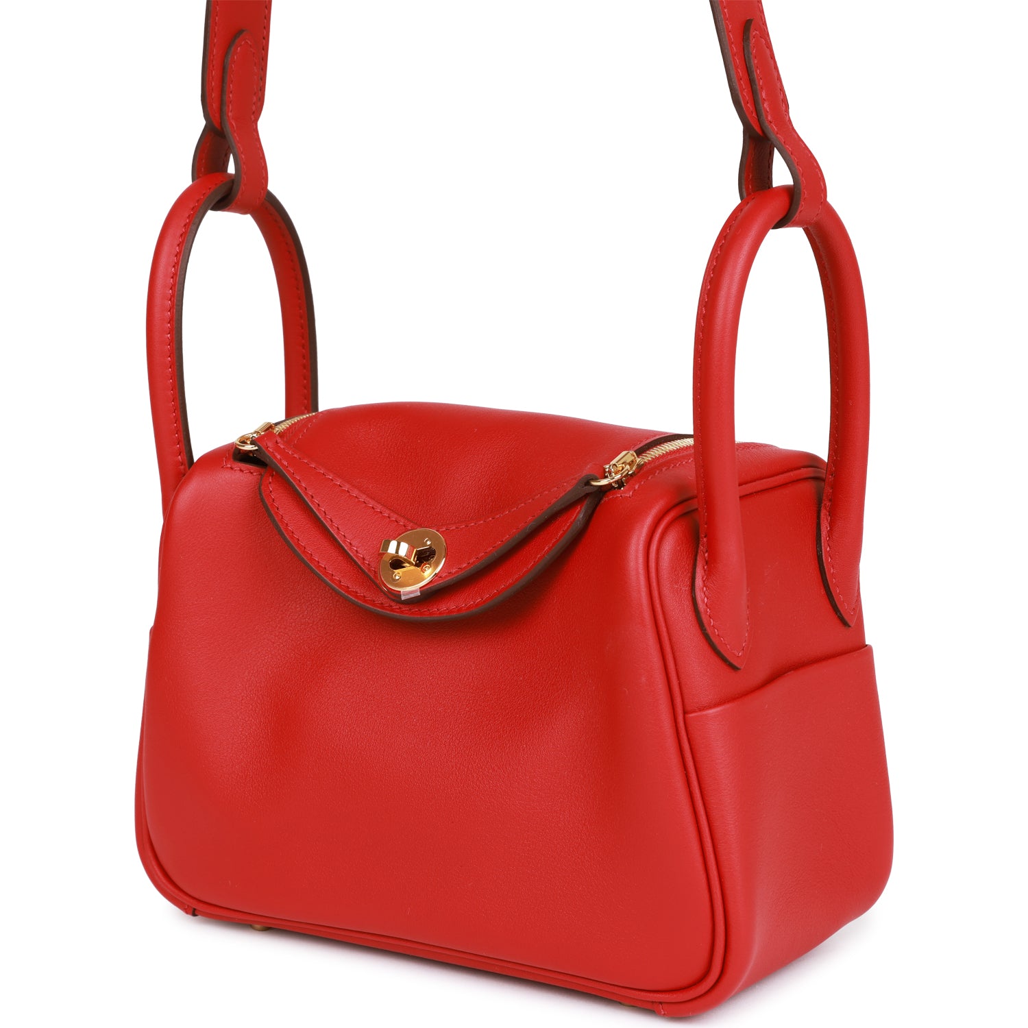 HERMES Mini Lindy Rouge Piment Swift Gold Hardware