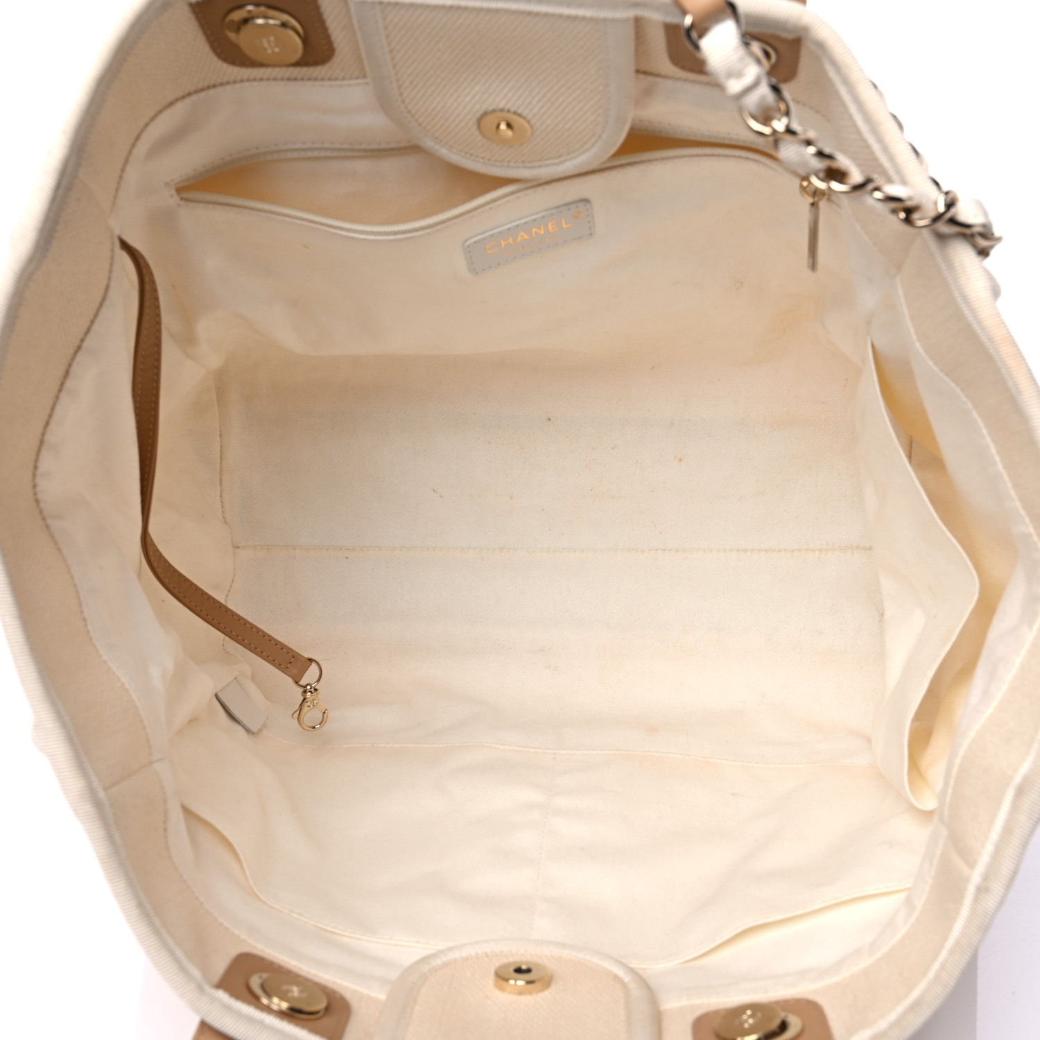 CHANEL Canvas Pearl Large Deauville Tote Ecru Beige