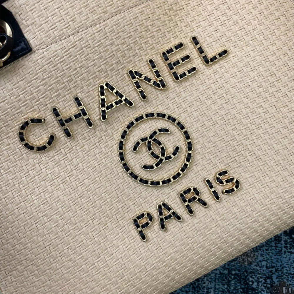 CHANEL Deauville Tote Woven Chain Leather Logo 21S