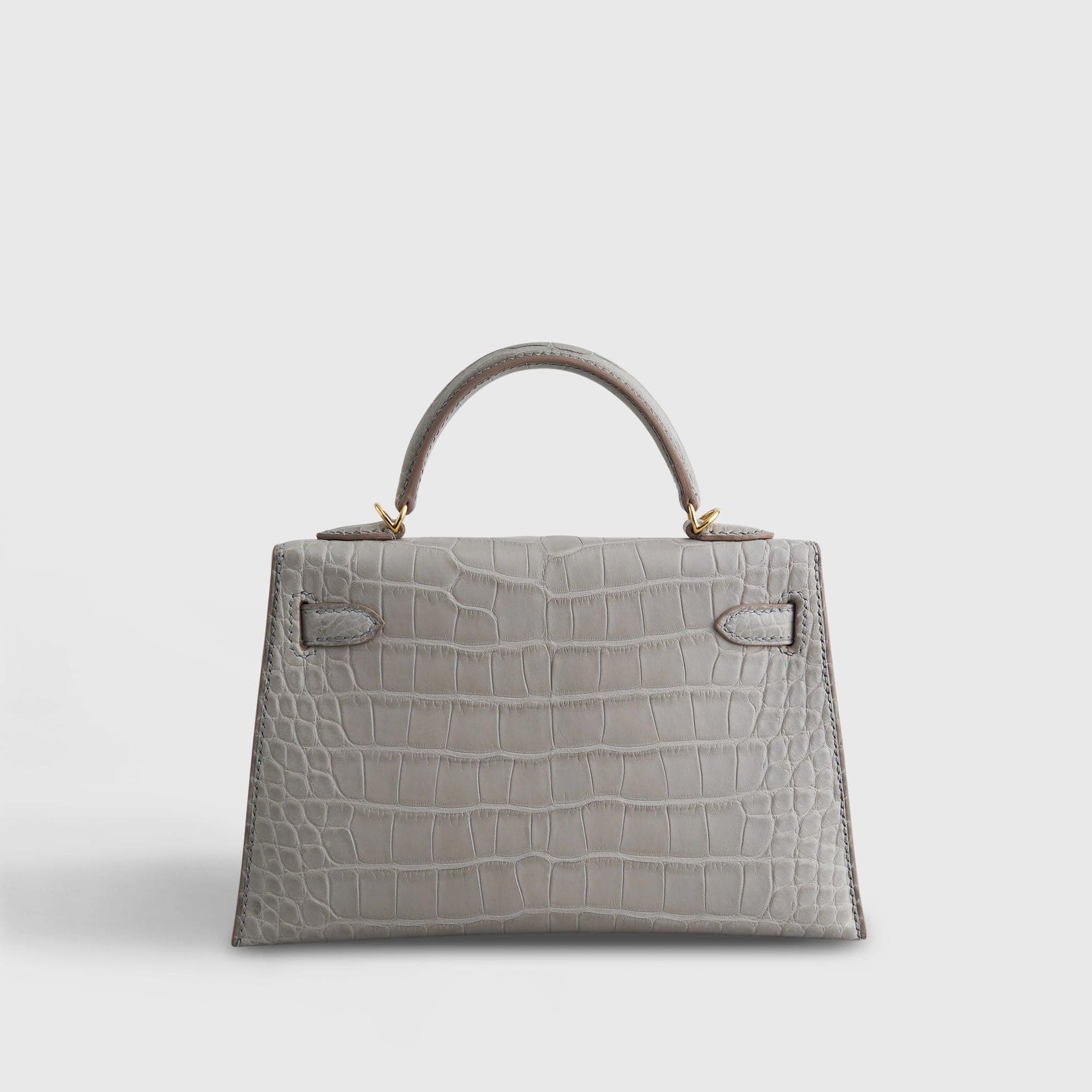 HERMES Kelly Mini Alligator Gris Perle Matte Gold Hardware