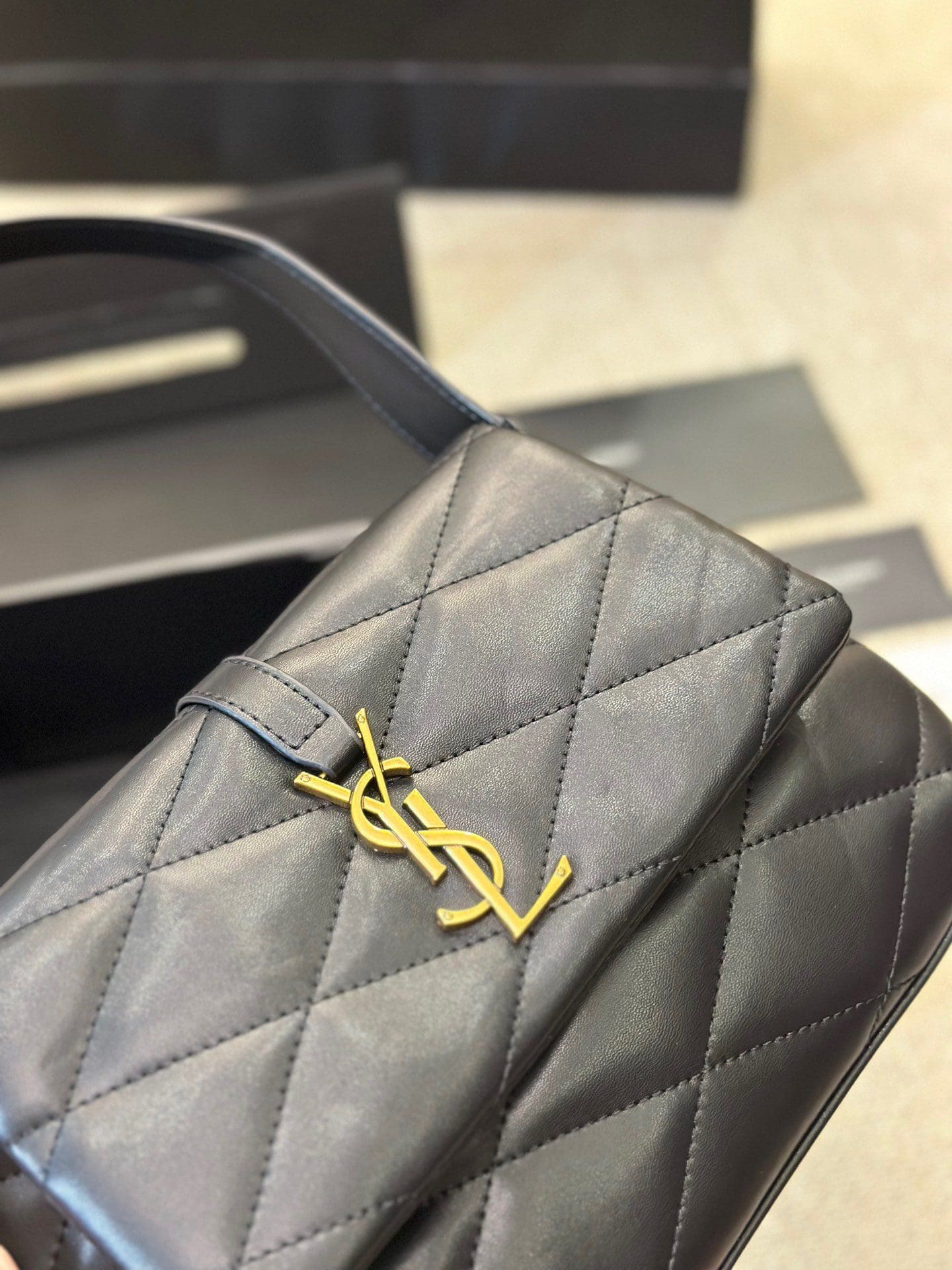 SAINT LAURENT Lambskin Quilted Le 57 Diamond Shoulder Bag Black