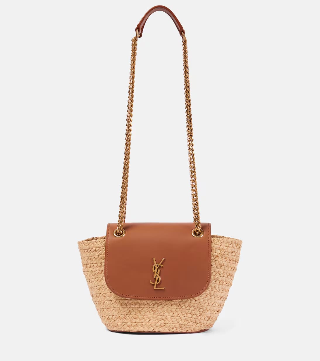 Saint Laurent Manon Mini raffia and leather shoulder bag