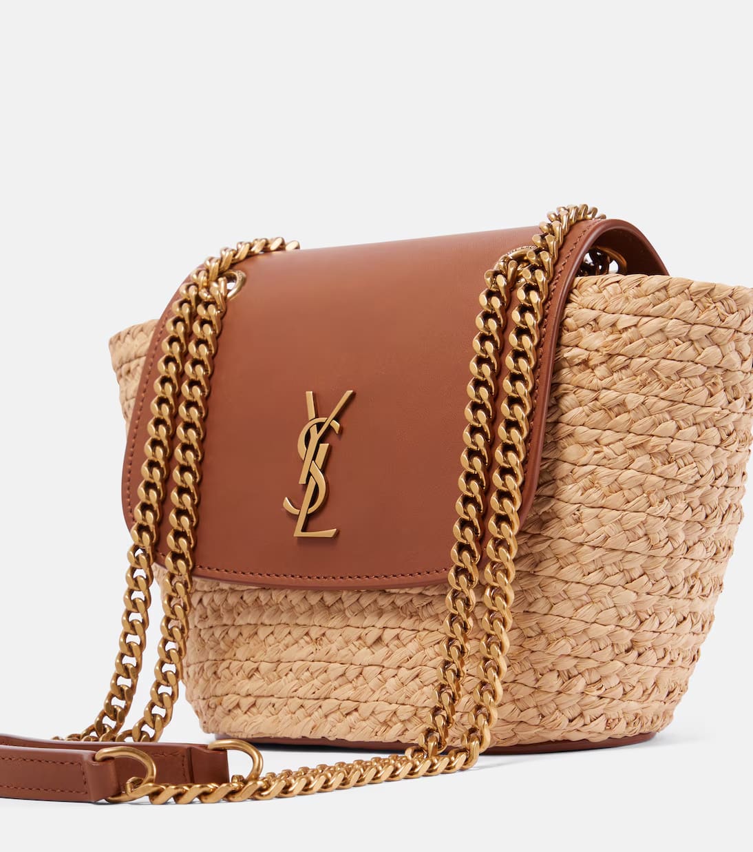Saint Laurent Manon Mini raffia and leather shoulder bag