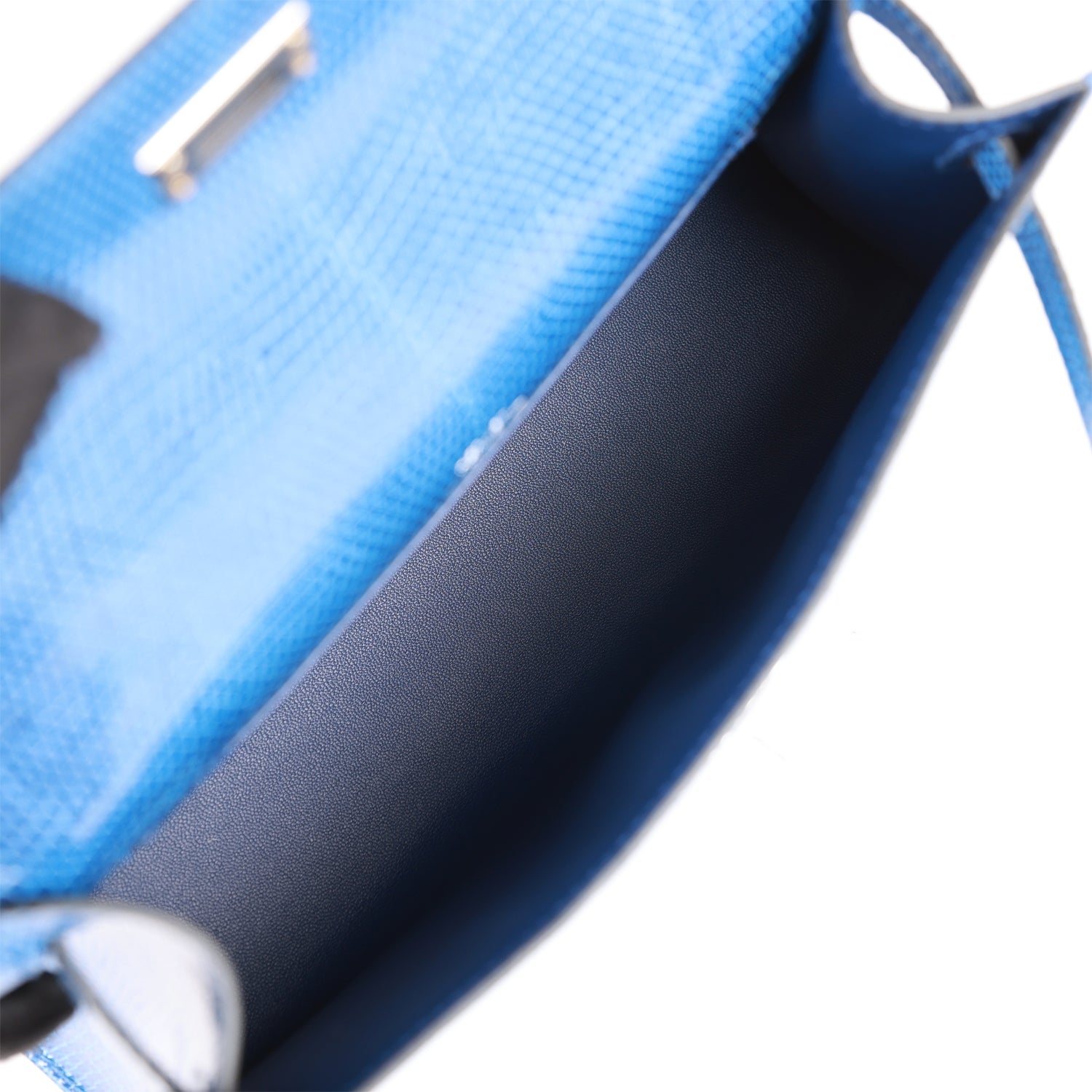 HERMES Kelly Pochette Bleu Saphir Lizard Palladium Hardware