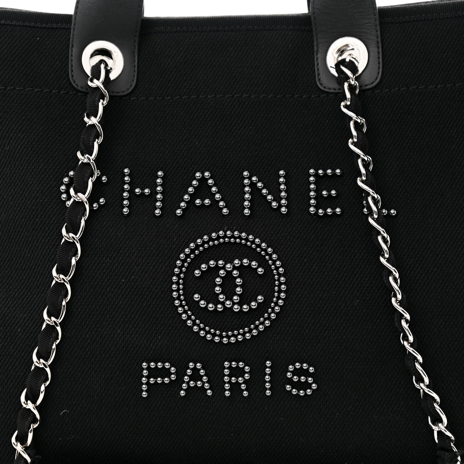CHANEL Canvas Pearl Medium Deauville Tote Black