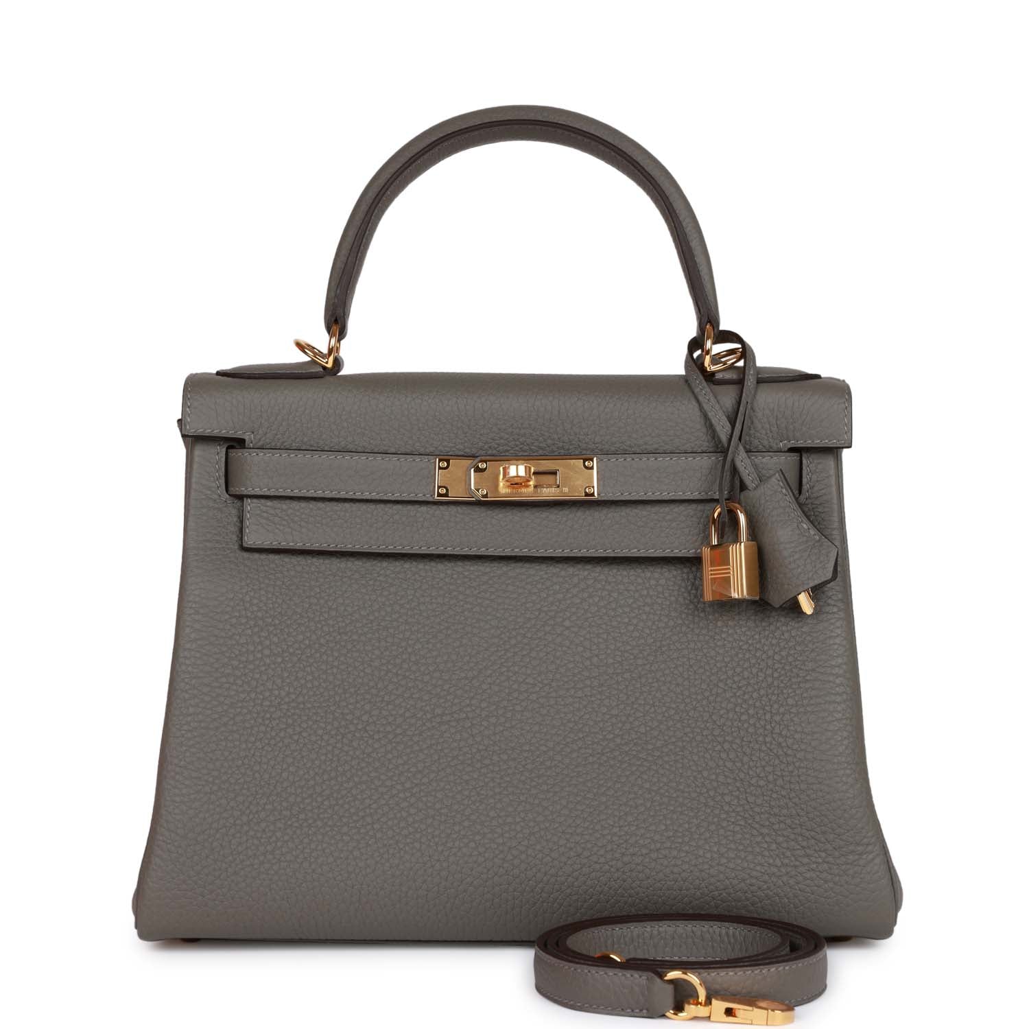 HERMES Kelly Retourne 28 Gris Meyer Clemence Gold Hardware