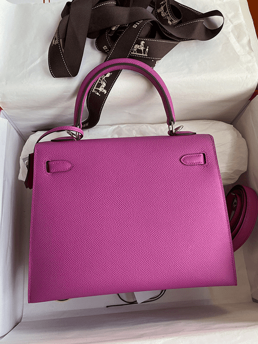 HERMES Kelly Handbag Pink Epsom with Palladium Hardware 25