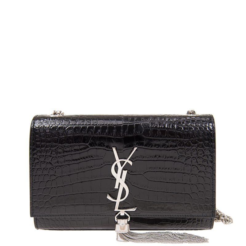 SAINT LAURENT Kate monogram croc-embossed leather shoulder bag