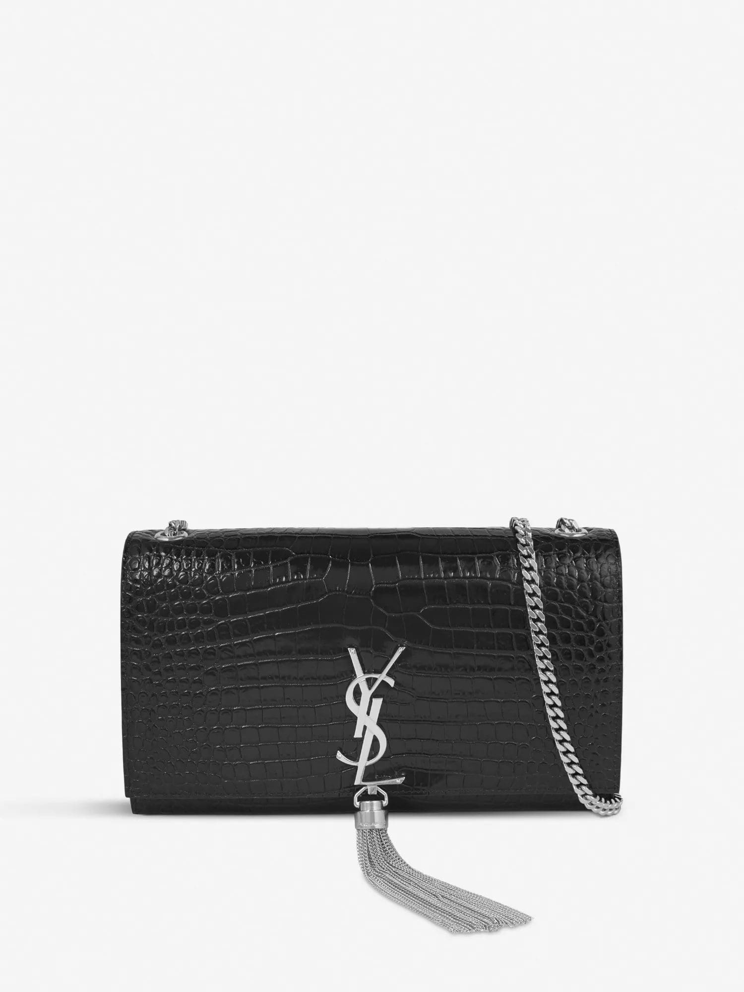 SAINT LAURENT Kate monogram croc-embossed leather shoulder bag