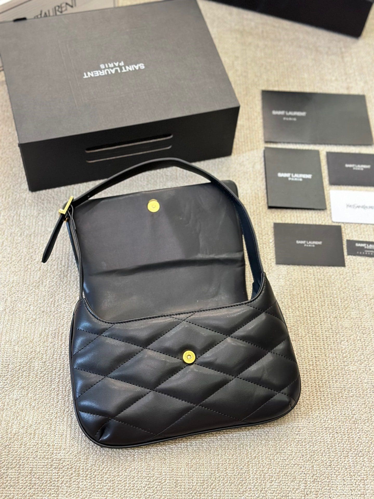 SAINT LAURENT Lambskin Quilted Le 57 Diamond Shoulder Bag Black